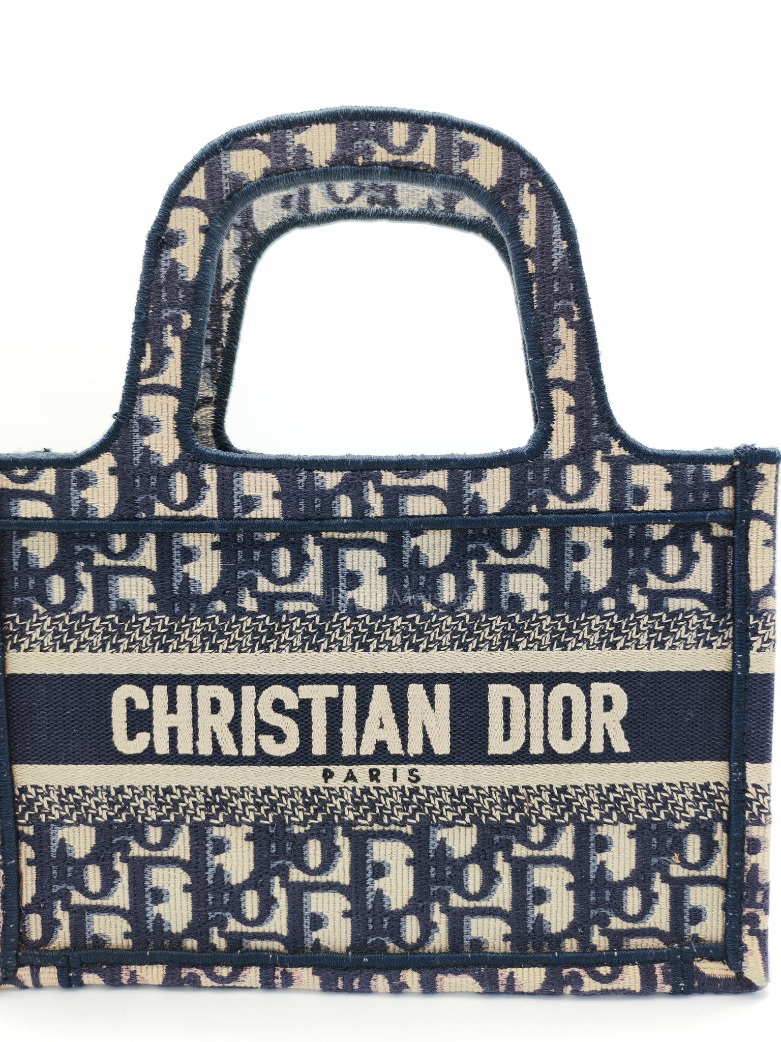 Book Tote Mini in Blue Embroidered Canvas | Purse Maison Luxury Bags Shop