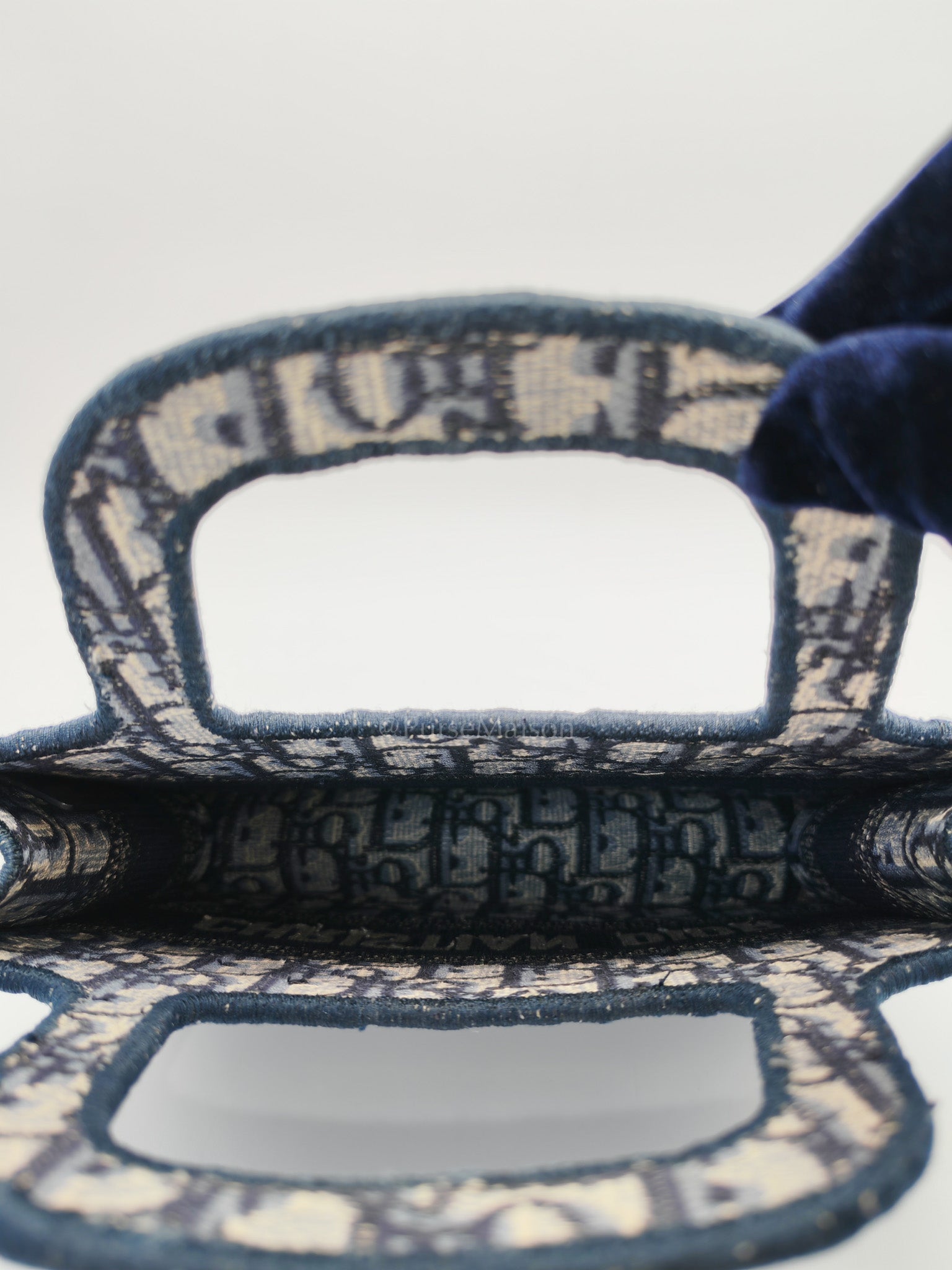 Book Tote Mini in Blue Embroidered Canvas | Purse Maison Luxury Bags Shop