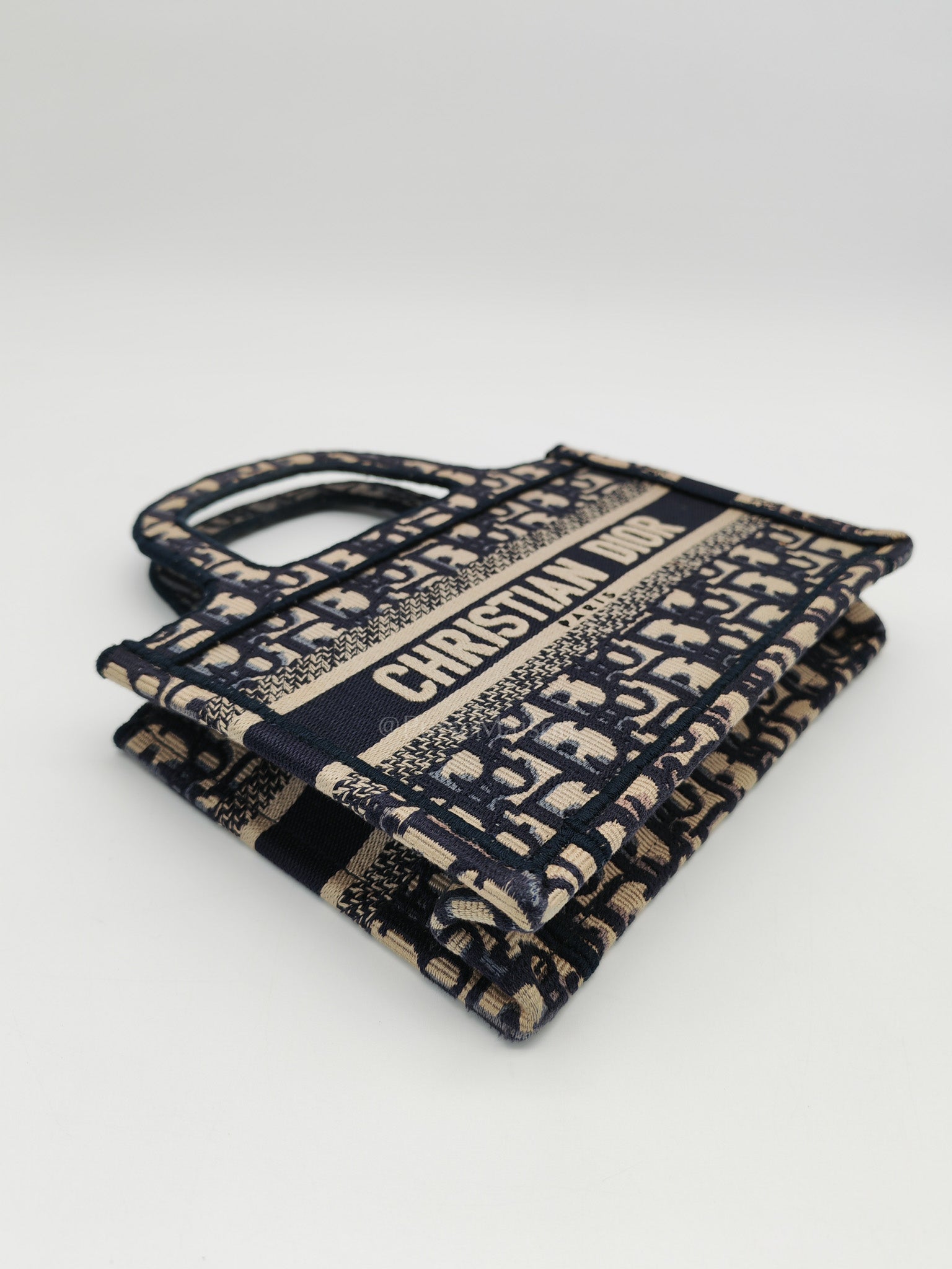Book Tote Mini in Blue Embroidered Canvas | Purse Maison Luxury Bags Shop