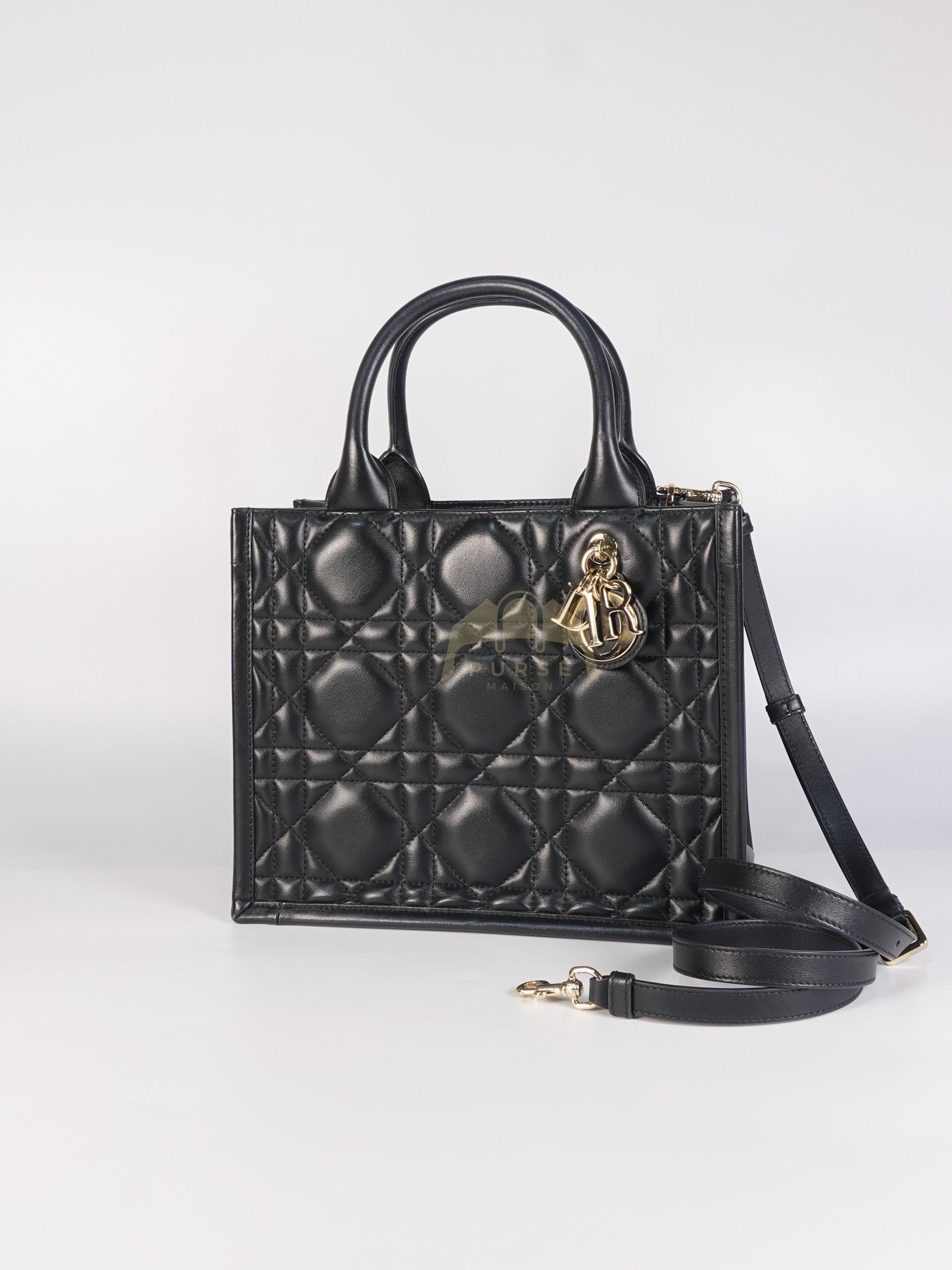 Book Tote Small in Black Macrocannage Calfskin Leather Light Gold Hardware | Purse Maison Luxury Bags Shop