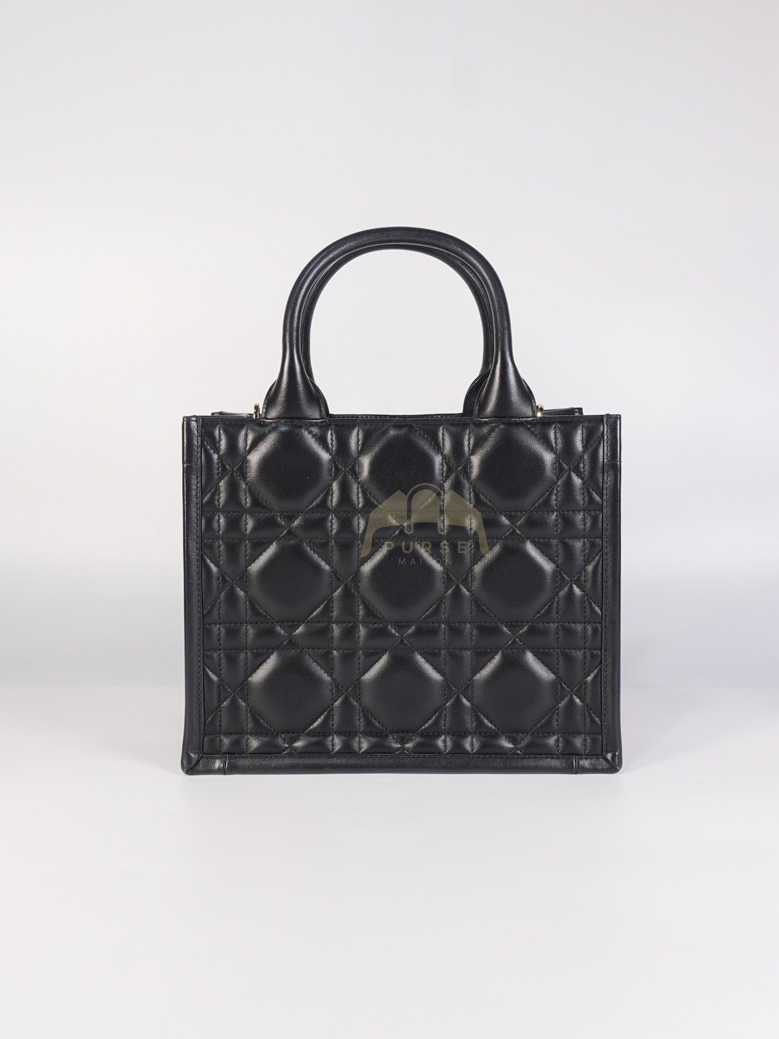 Book Tote Small in Black Macrocannage Calfskin Leather Light Gold Hardware | Purse Maison Luxury Bags Shop