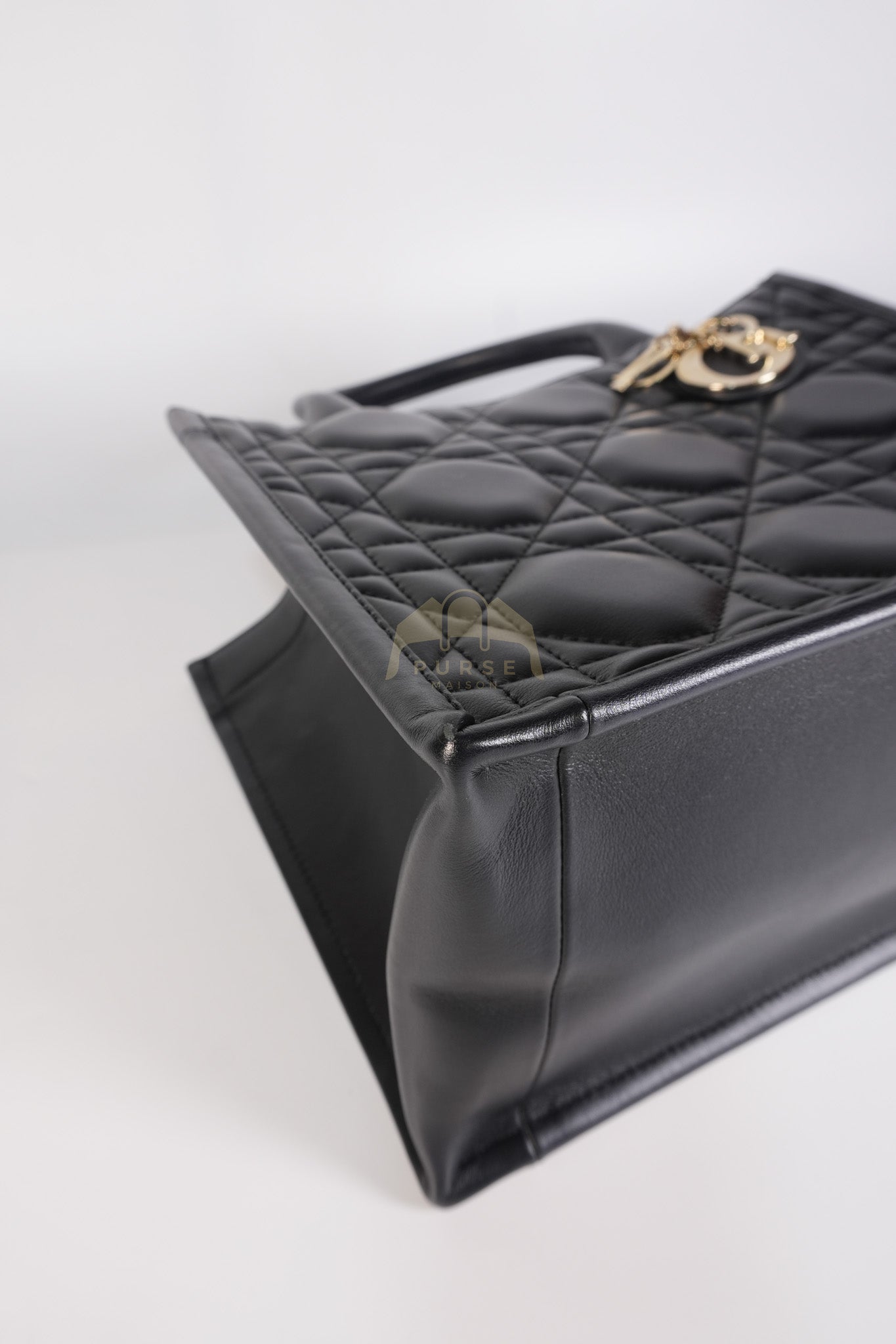 Book Tote Small in Black Macrocannage Calfskin Leather Light Gold Hardware | Purse Maison Luxury Bags Shop