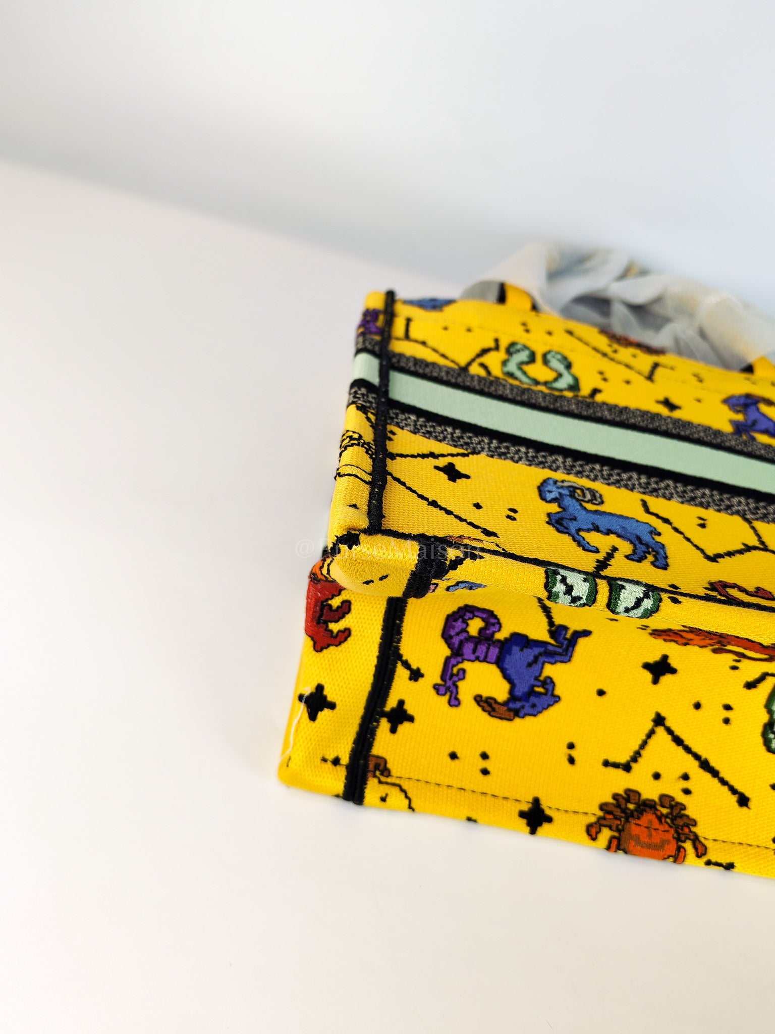 Book Tote Small in Yellow Canvas Embroidered Pixel Zodiac | Purse Maison Luxury Bags Shop