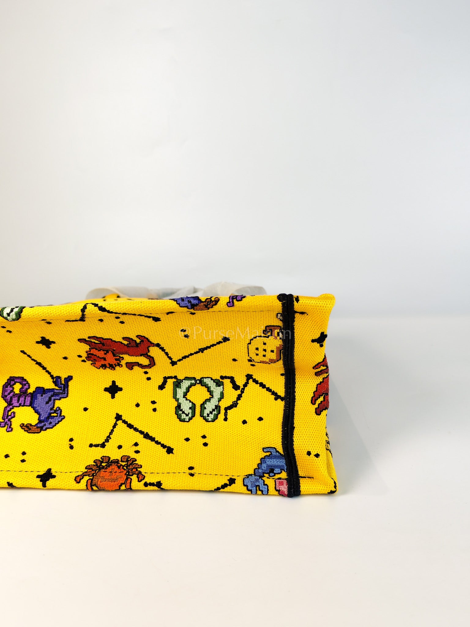 Book Tote Small in Yellow Canvas Embroidered Pixel Zodiac | Purse Maison Luxury Bags Shop