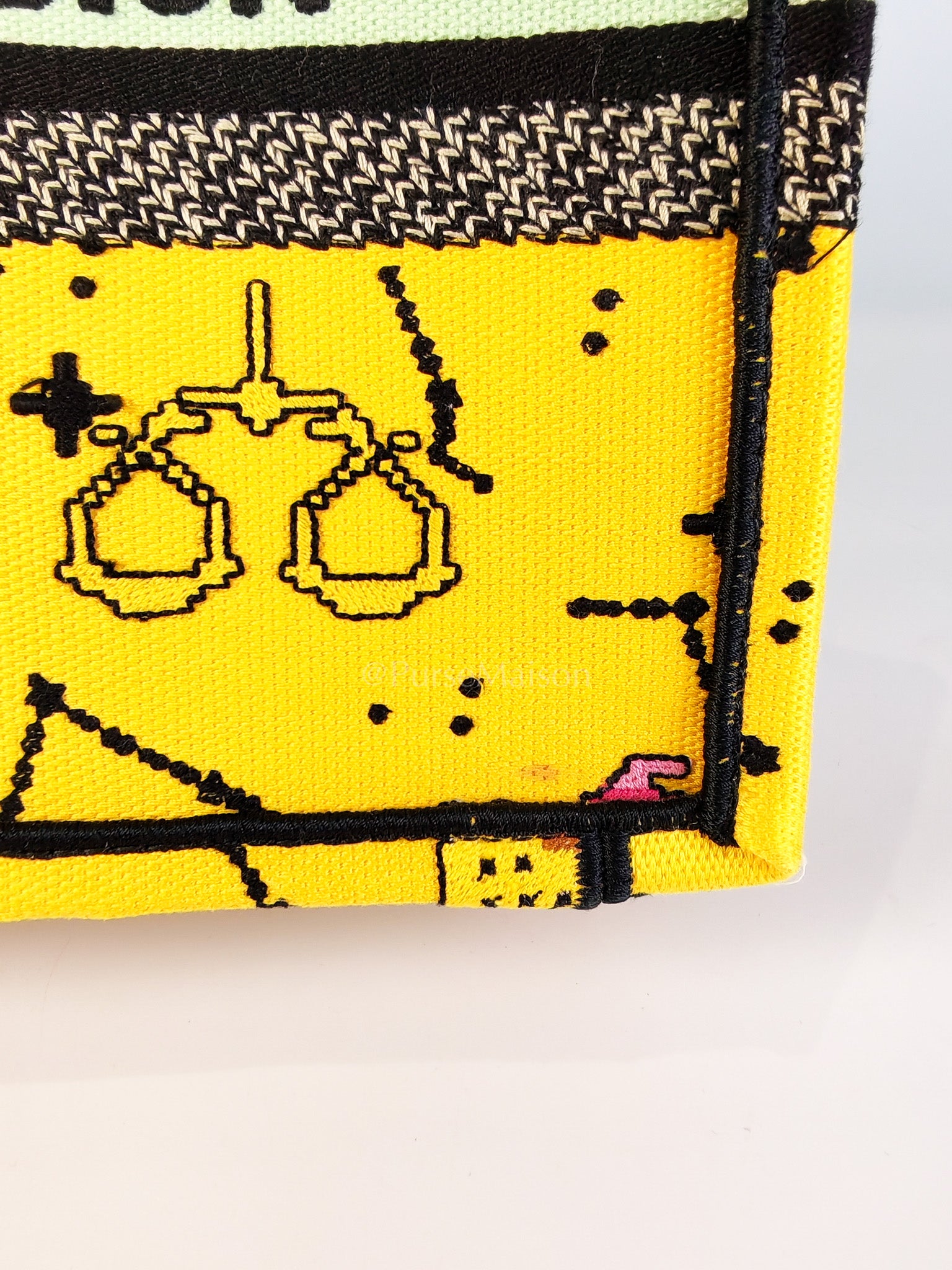 Book Tote Small in Yellow Canvas Embroidered Pixel Zodiac | Purse Maison Luxury Bags Shop