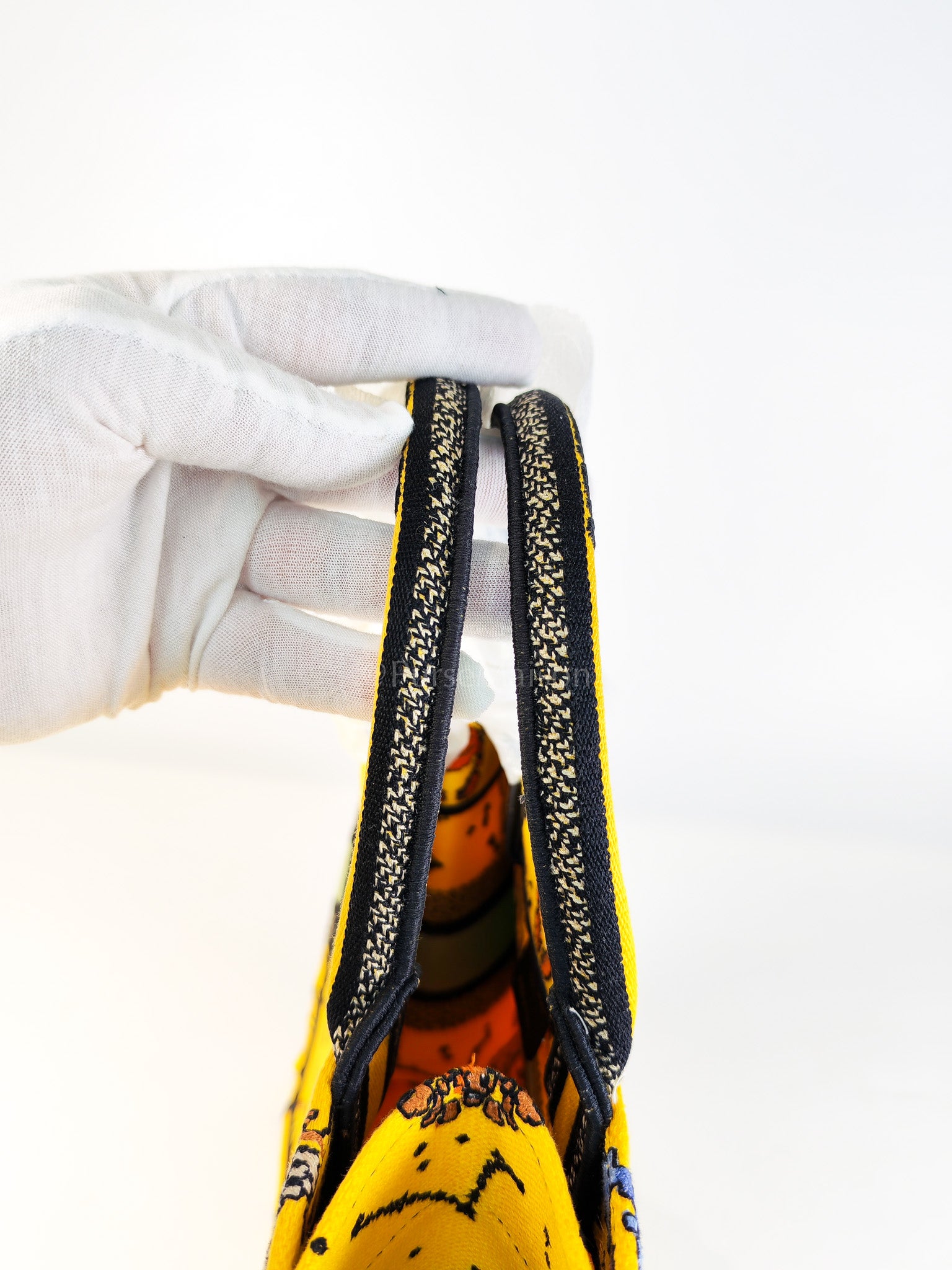 Book Tote Small in Yellow Canvas Embroidered Pixel Zodiac | Purse Maison Luxury Bags Shop