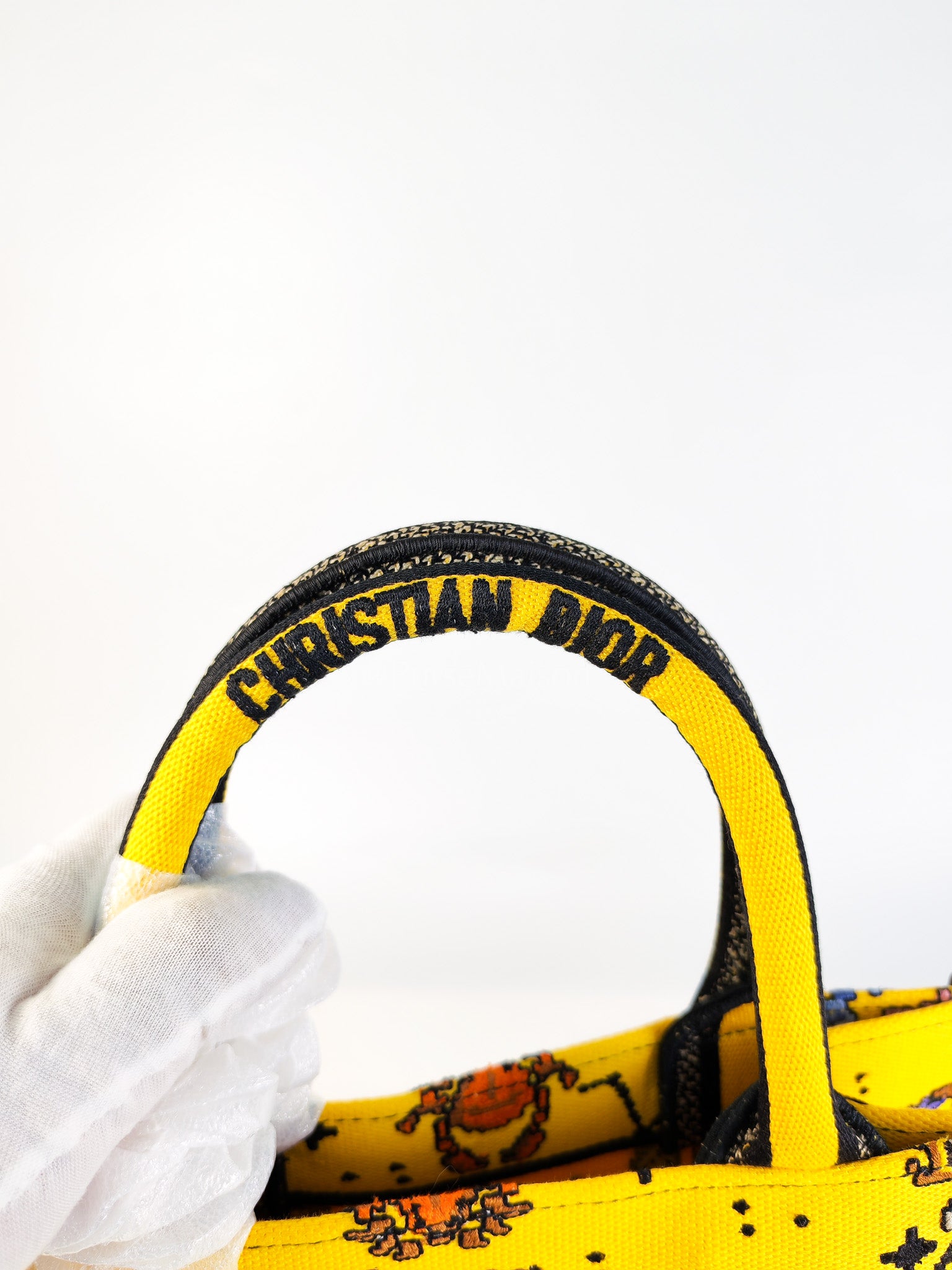 Book Tote Small in Yellow Canvas Embroidered Pixel Zodiac | Purse Maison Luxury Bags Shop