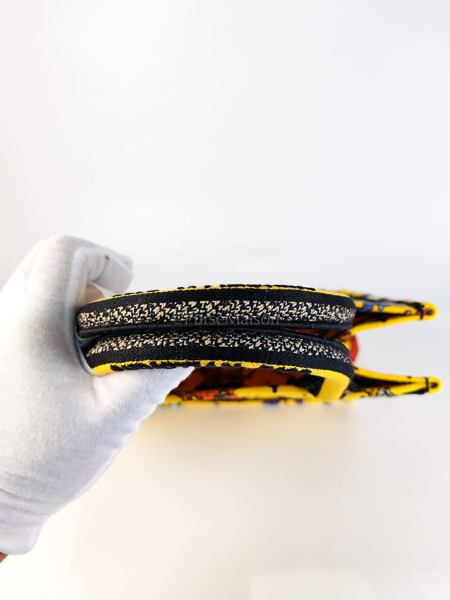 Book Tote Small in Yellow Canvas Embroidered Pixel Zodiac | Purse Maison Luxury Bags Shop