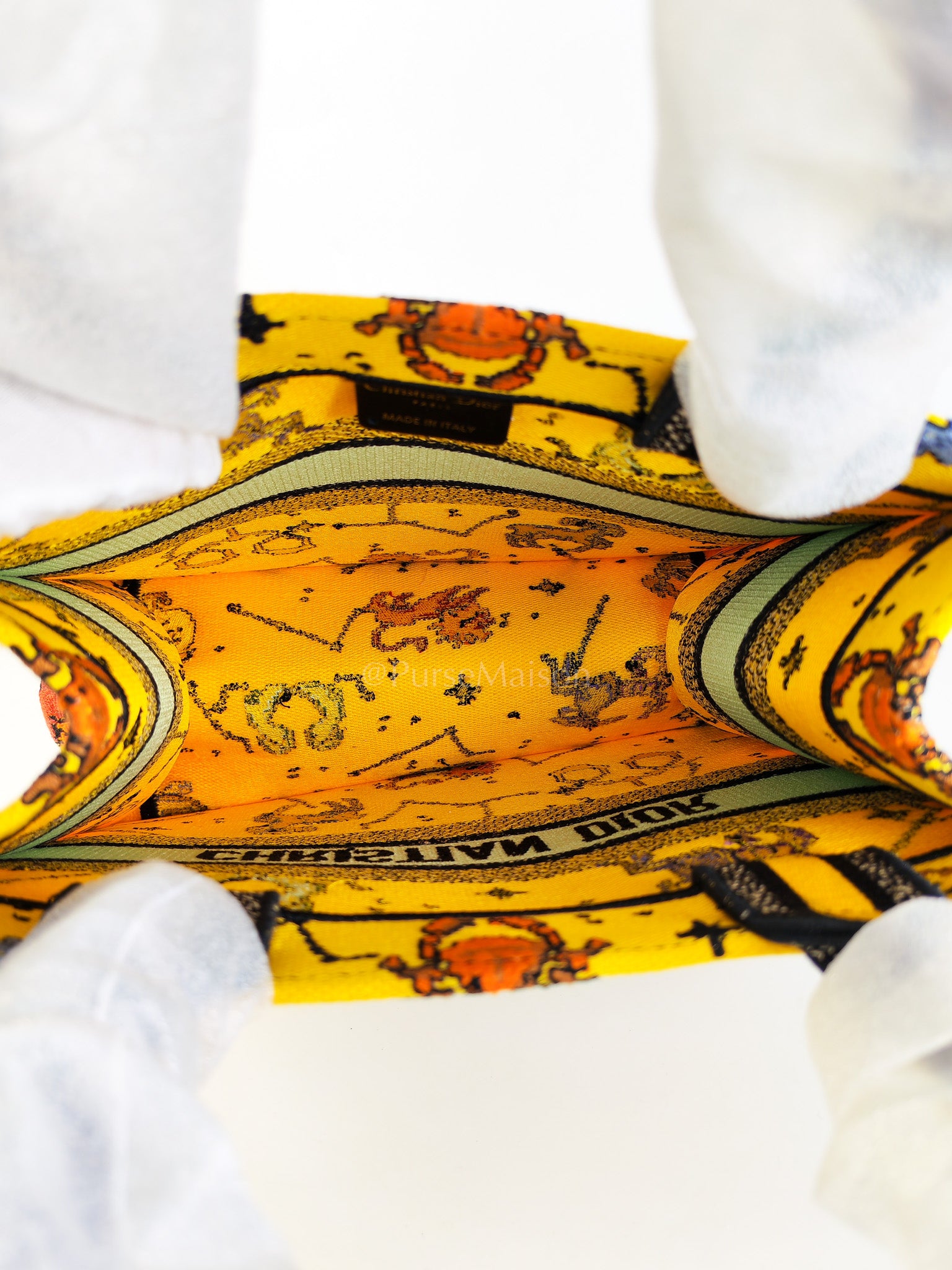 Book Tote Small in Yellow Canvas Embroidered Pixel Zodiac | Purse Maison Luxury Bags Shop