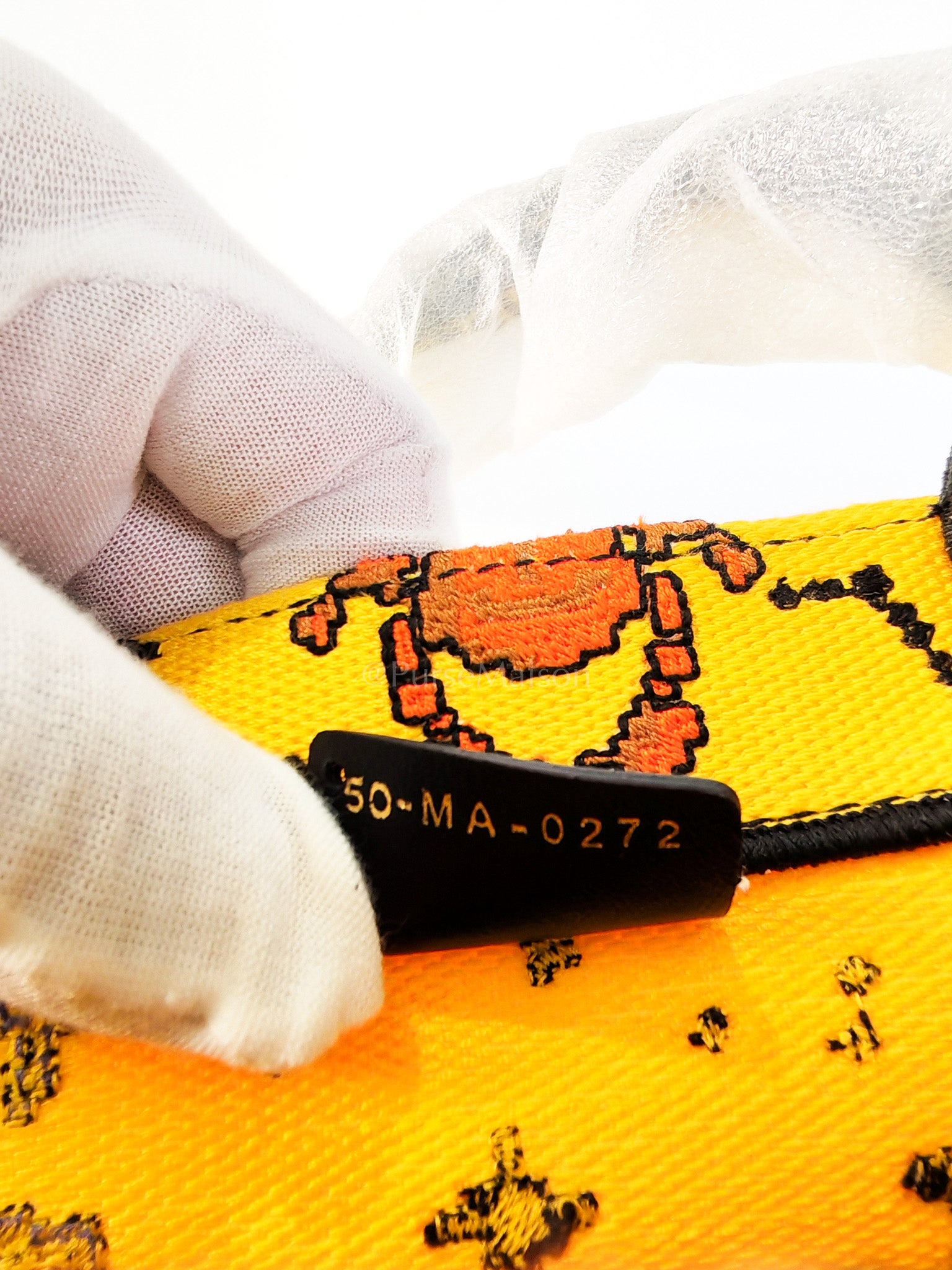 Book Tote Small in Yellow Canvas Embroidered Pixel Zodiac | Purse Maison Luxury Bags Shop