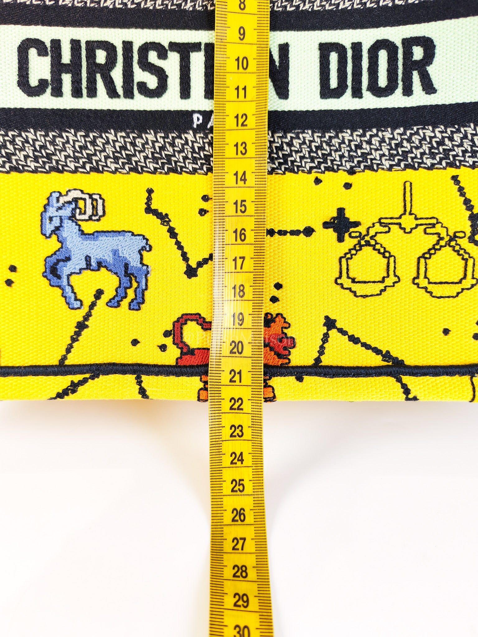 Book Tote Small in Yellow Canvas Embroidered Pixel Zodiac | Purse Maison Luxury Bags Shop