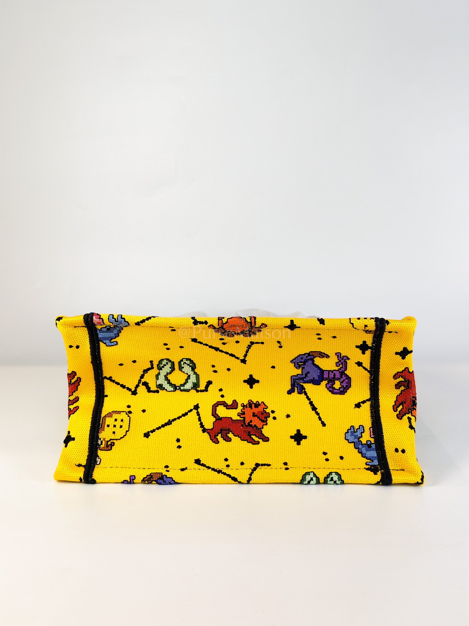 Book Tote Small in Yellow Canvas Embroidered Pixel Zodiac | Purse Maison Luxury Bags Shop