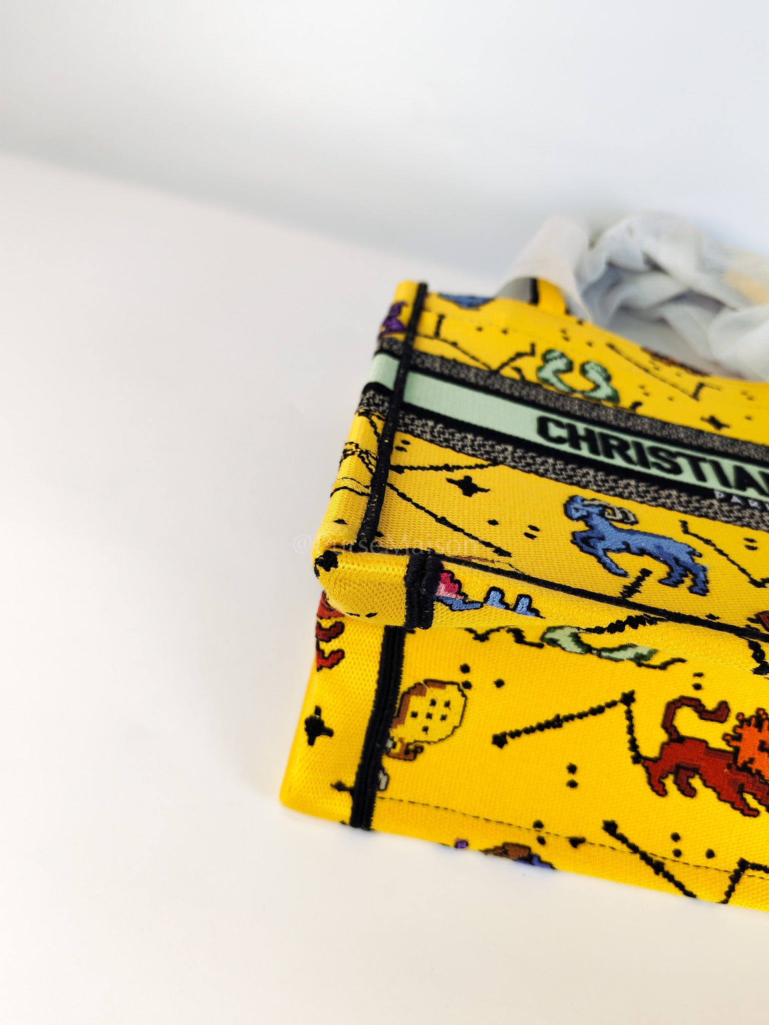 Book Tote Small in Yellow Canvas Embroidered Pixel Zodiac | Purse Maison Luxury Bags Shop