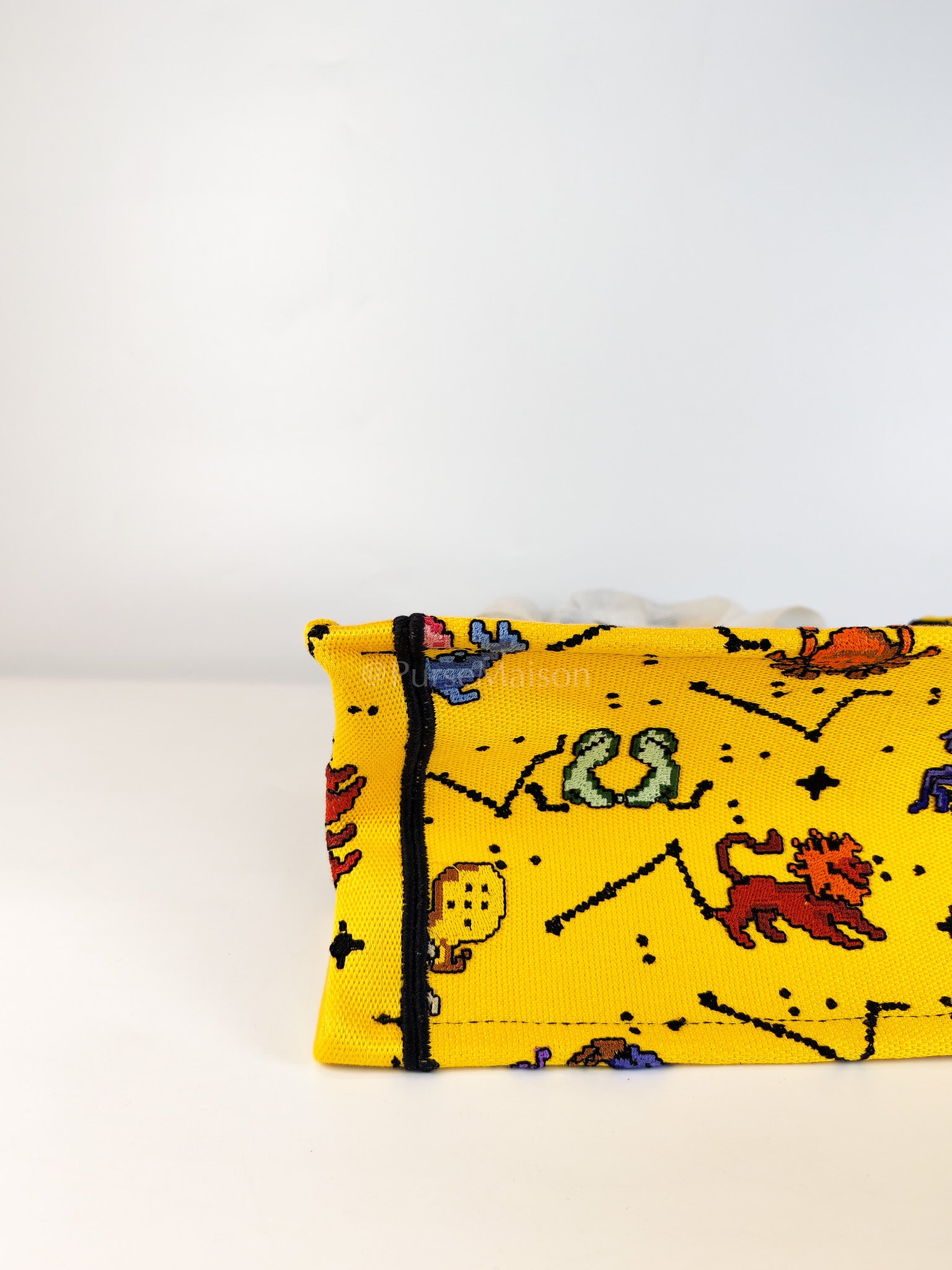 Book Tote Small in Yellow Canvas Embroidered Pixel Zodiac | Purse Maison Luxury Bags Shop