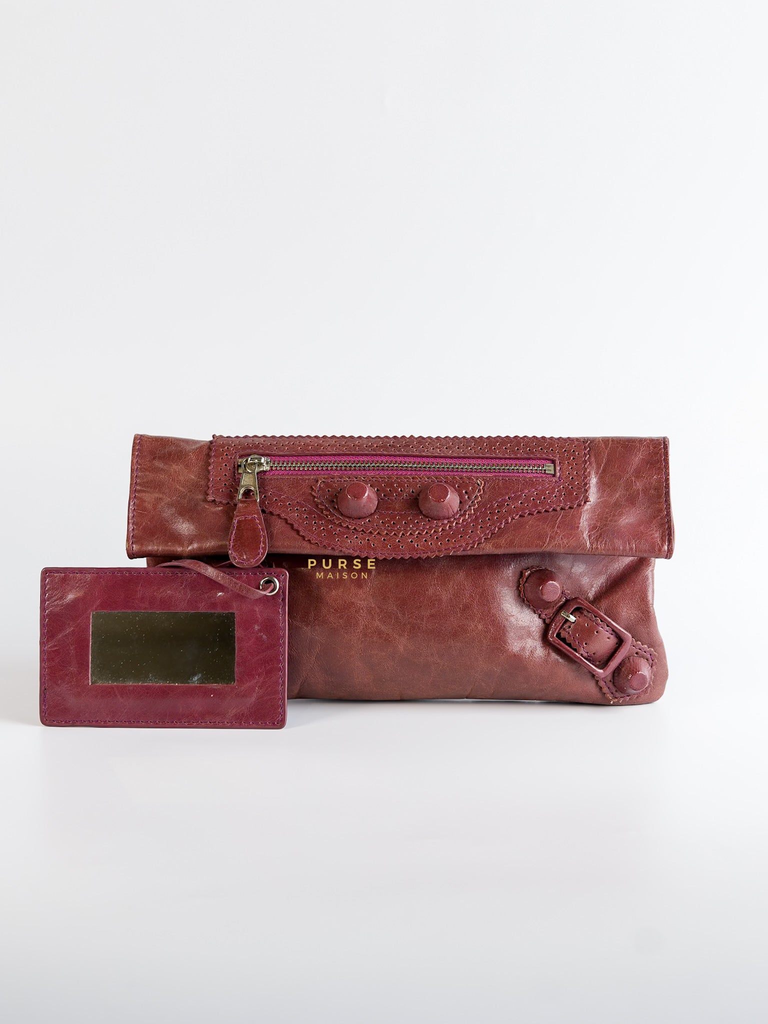 Borgues Envelope Clutch Giant Studs Moto Magenta Purple Leather | Purse Maison Luxury Bags Shop