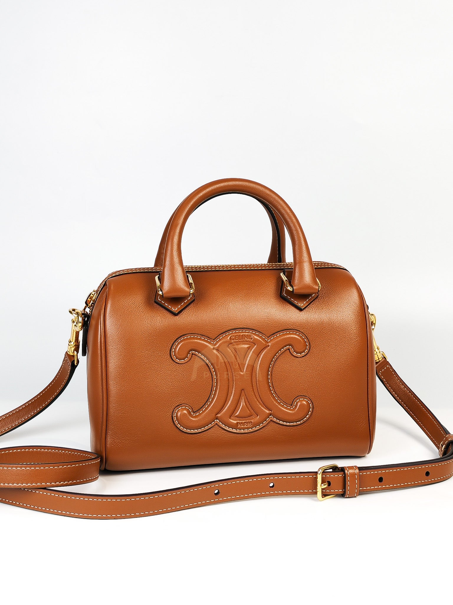 Boston Bag Small in Tan Smooth Calfskin Leather & Gold Hardware | Purse Maison Luxury Bags Shop