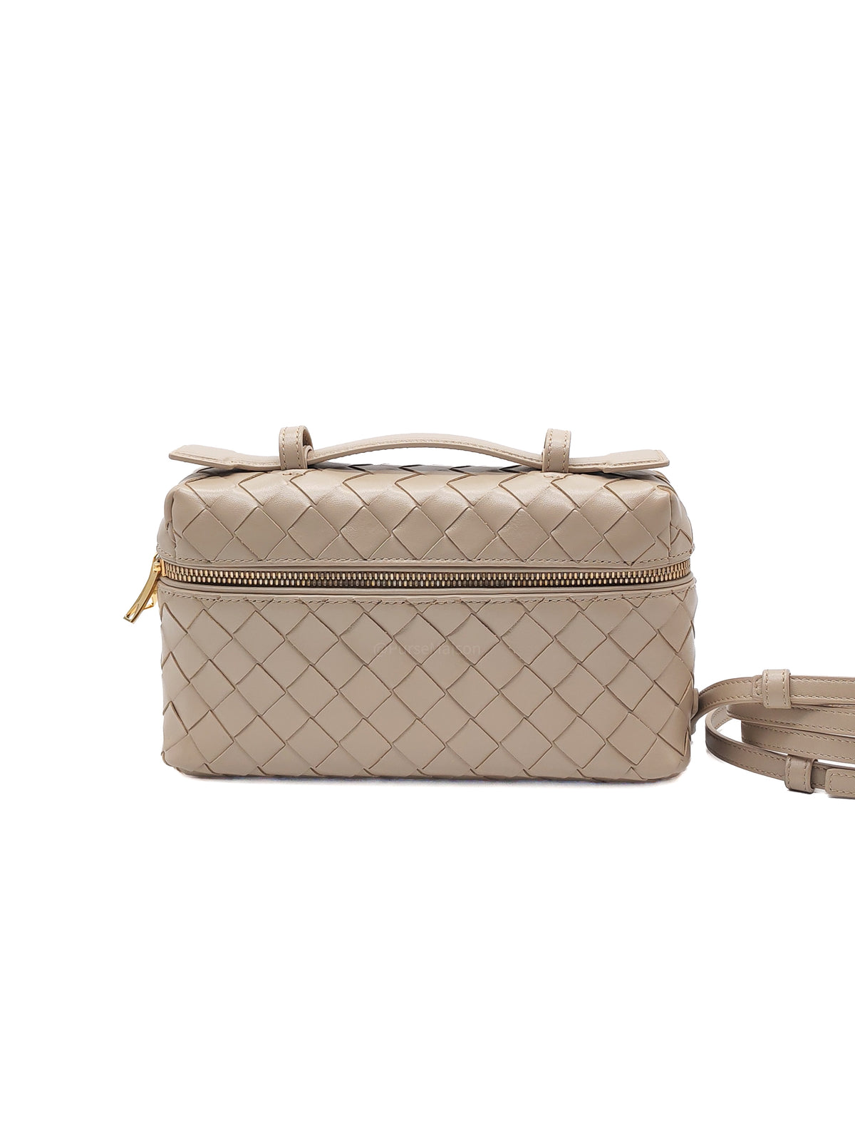 Bottega Veneta Bang Bang Vanity Case Bag in Beige Woven Intrecciato Calfskin Leather and Gold Hardware | Purse Maison Luxury Bags Shop