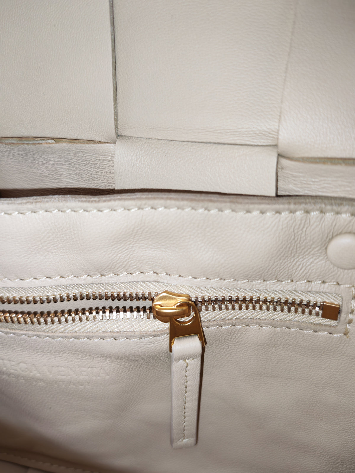 Bottega Veneta Cassette Crossbody Bag in Beige Calfskin Nappa Leather and Gold Hardware | Purse Maison Luxury Bags Shop