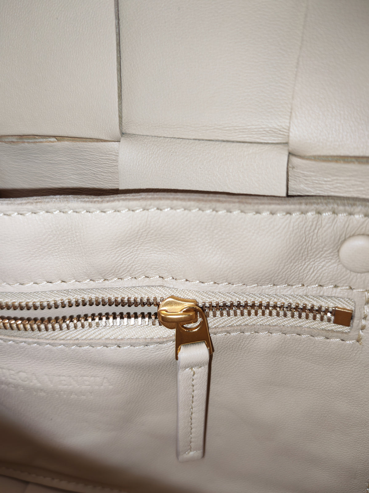 Bottega Veneta Cassette Crossbody Bag in Beige Calfskin Nappa Leather and Gold Hardware | Purse Maison Luxury Bags Shop