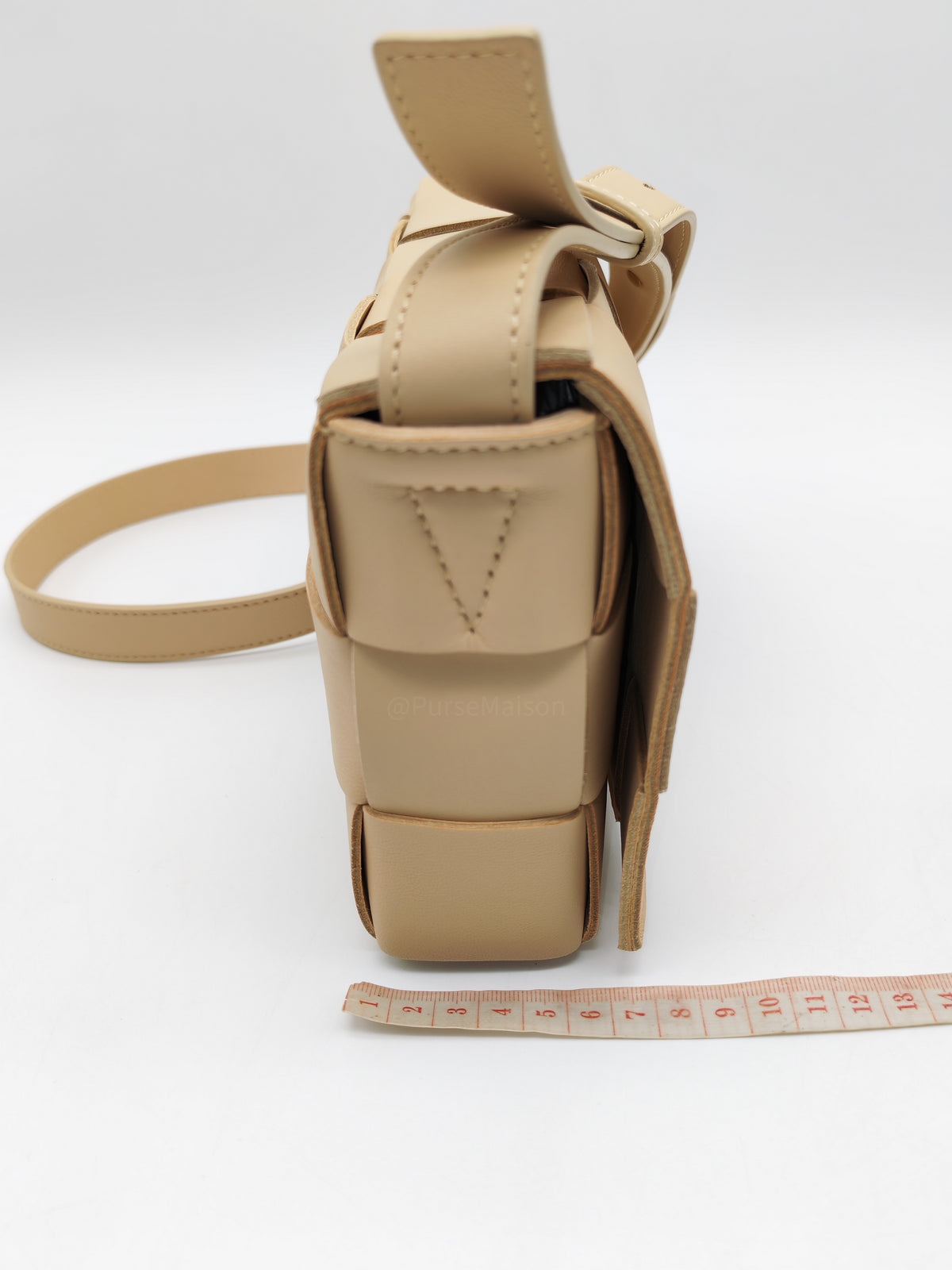 Bottega Veneta Cassette Crossbody Bag in Beige Calfskin Nappa Leather and Gold Hardware | Purse Maison Luxury Bags Shop