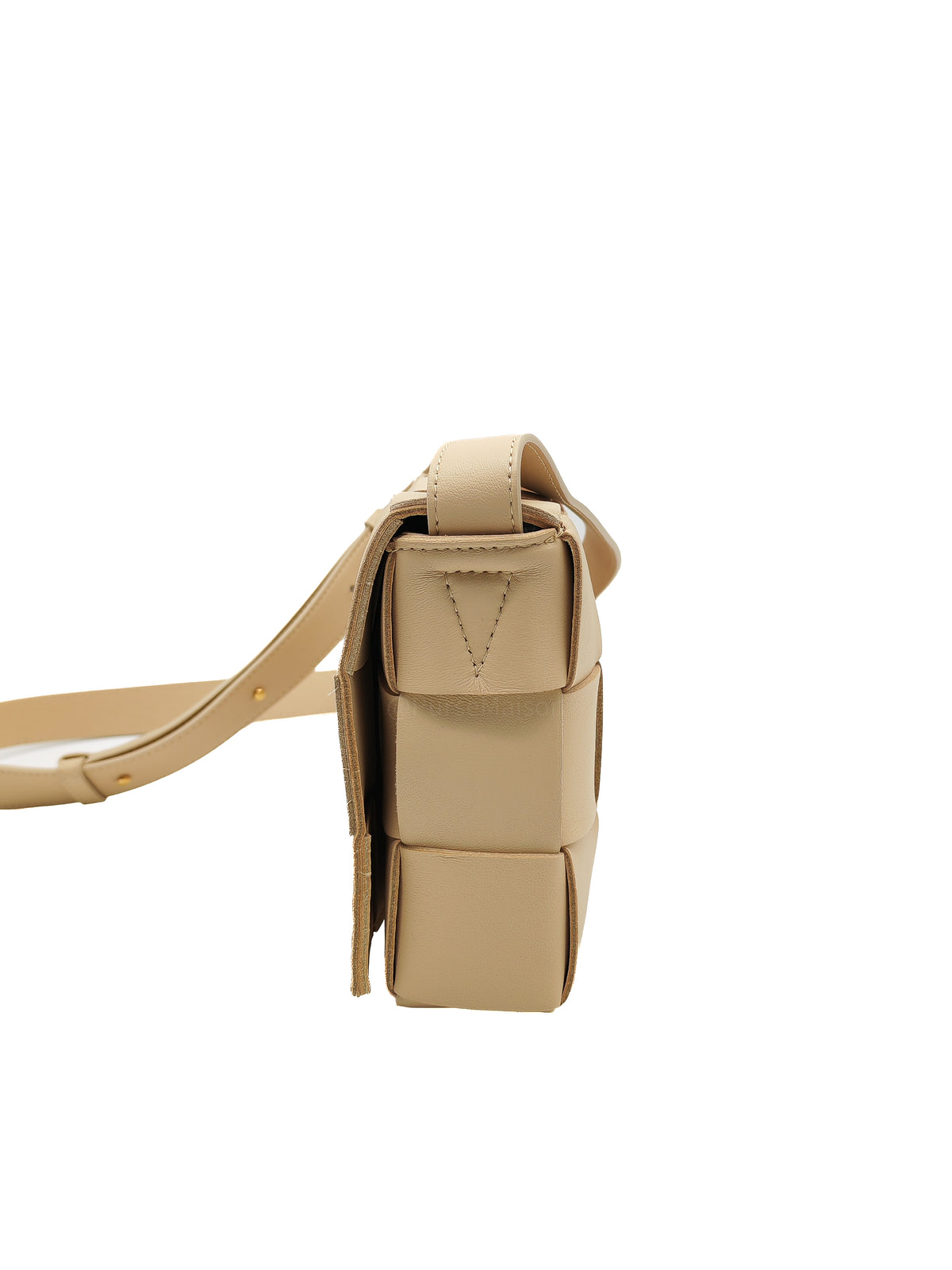 Bottega Veneta Cassette Crossbody Bag in Beige Calfskin Nappa Leather and Gold Hardware | Purse Maison Luxury Bags Shop