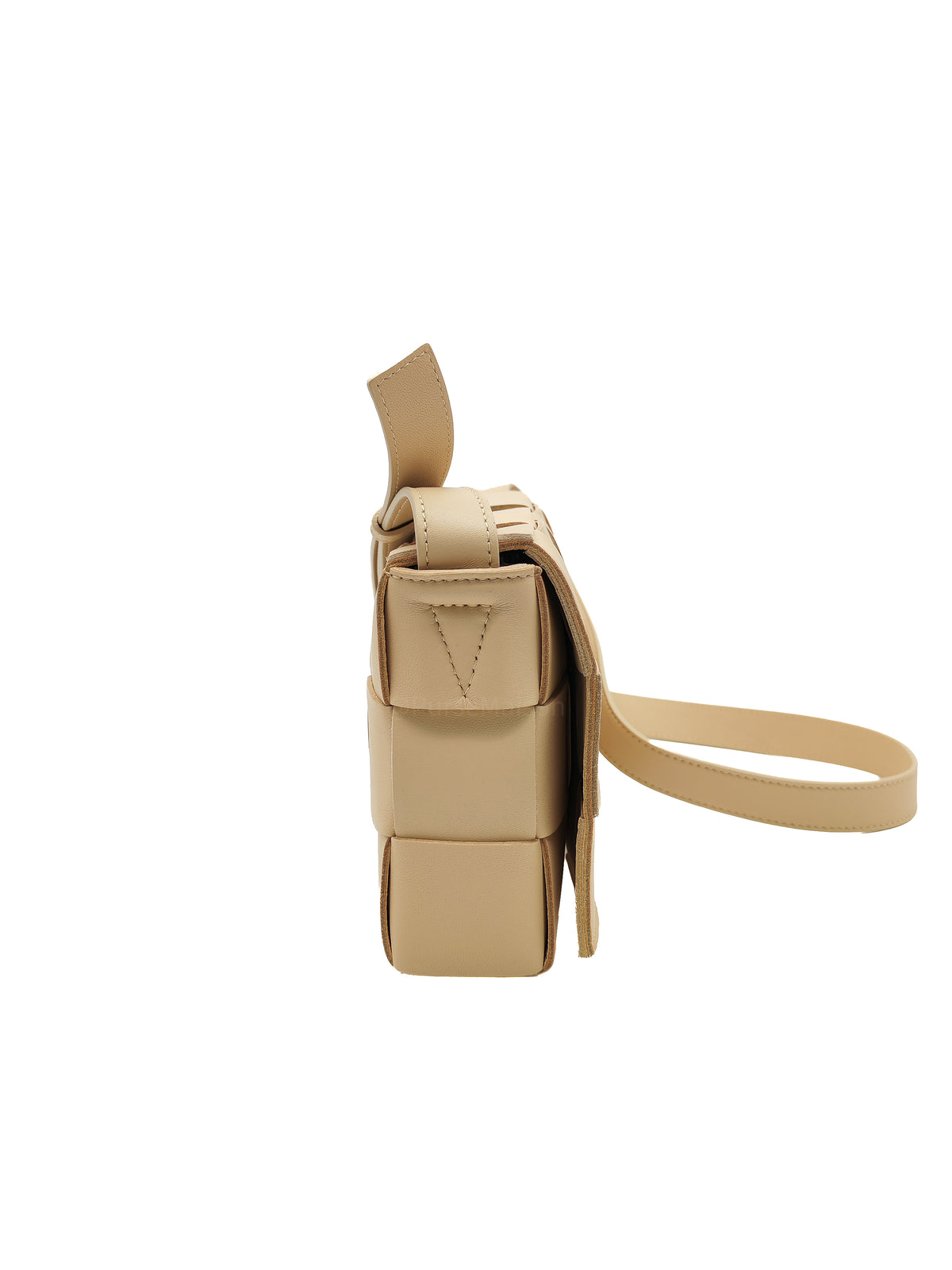 Bottega Veneta Cassette Crossbody Bag in Beige Calfskin Nappa Leather and Gold Hardware | Purse Maison Luxury Bags Shop
