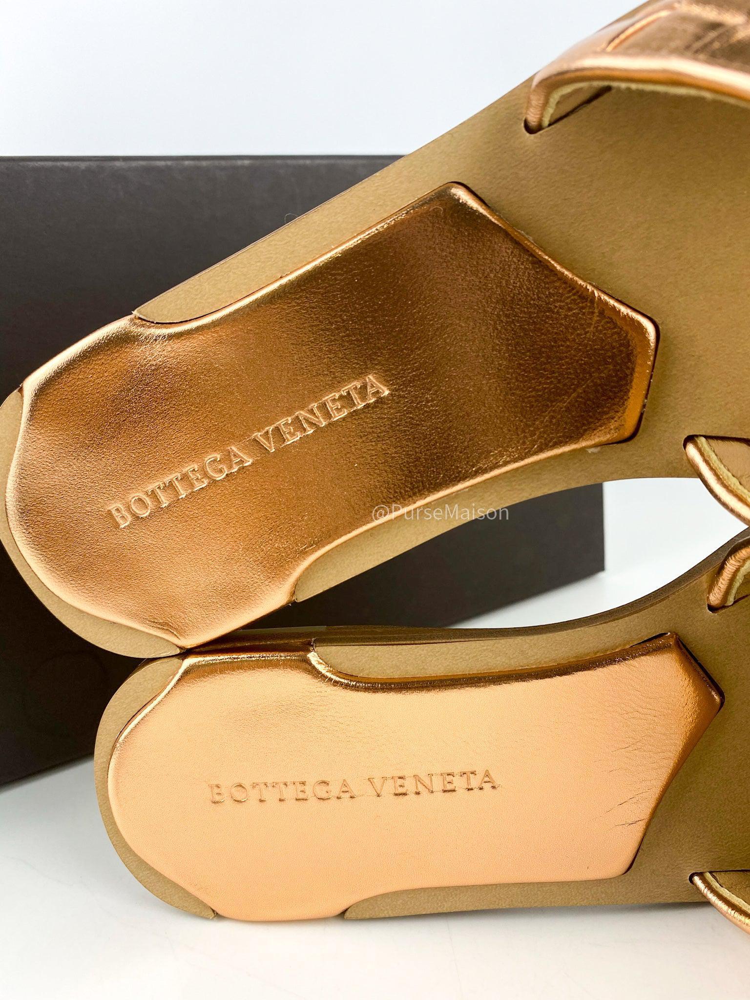 Bottega Veneta Gold Peach Sandal Pelle S. Cuoio Stuoia Kid