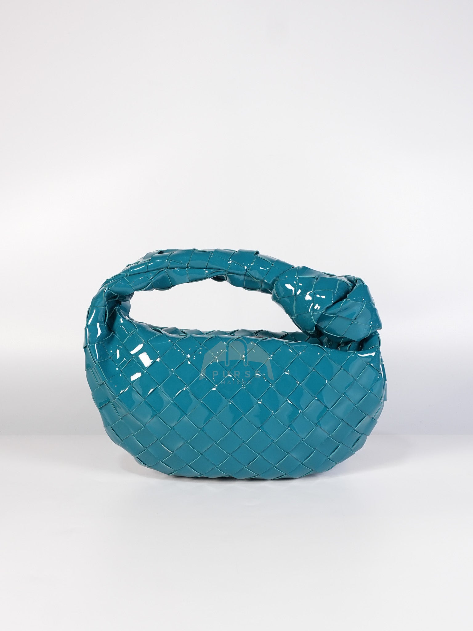 Mini Jodie in Teal Patent Intrecciato Leather & Silver Hardware | Purse Maison Luxury Bags Shop