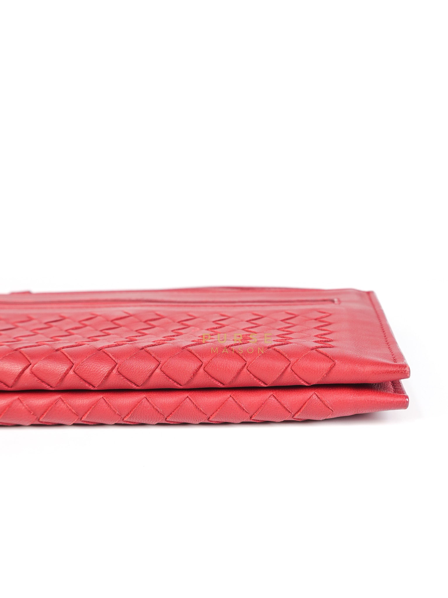 Wristlet Pouch in Red Intrecciato Leather | Purse Maison Luxury Bags Shop