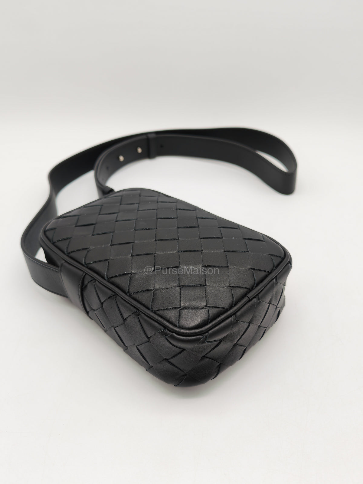 Bottega Veneta Zipped Phone Pouch Bag in Black Intrecciato Woven Leather & Silver Hardware | Purse Maison Luxury Bags Shop