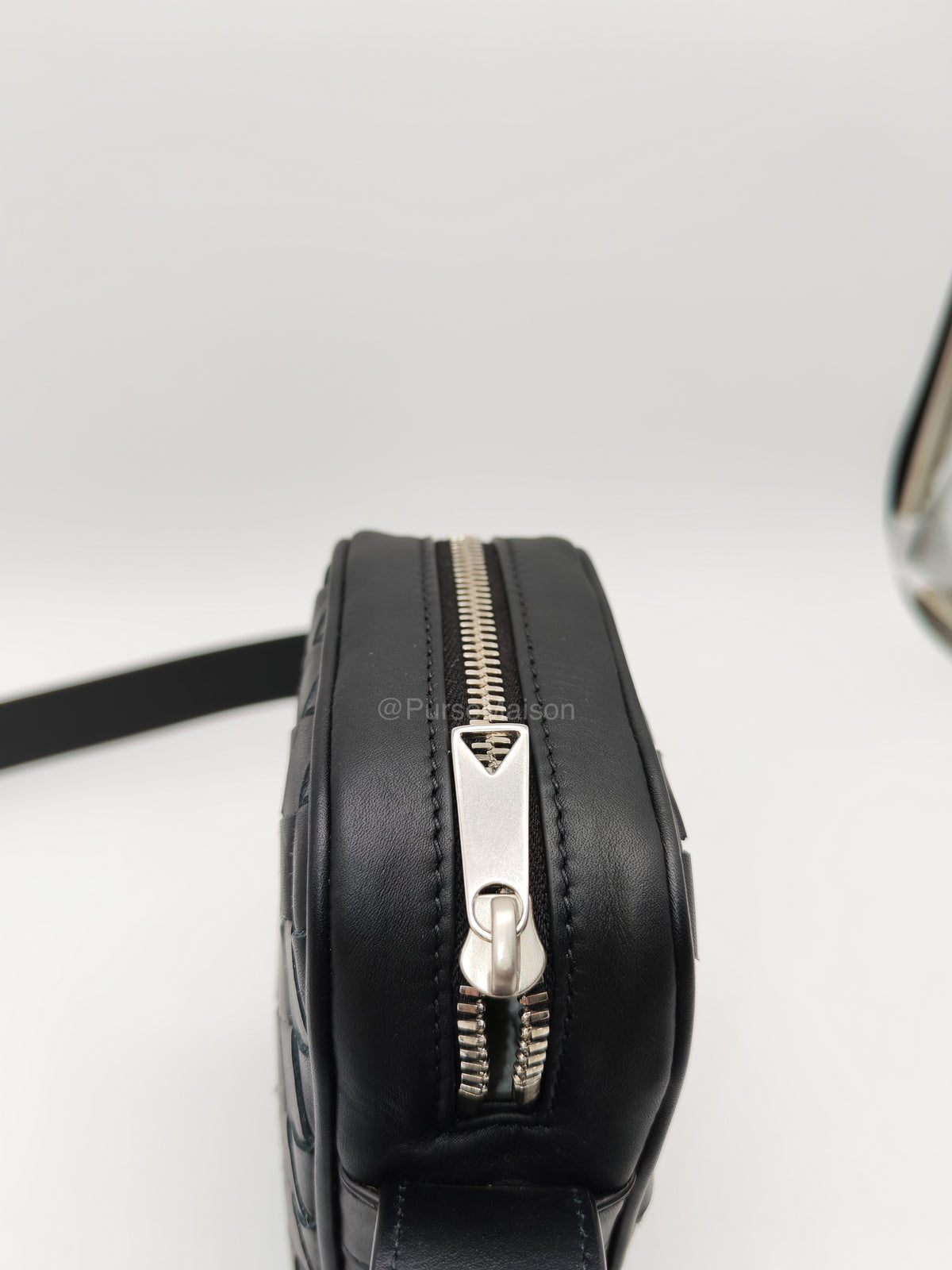 Bottega Veneta Zipped Phone Pouch Bag in Black Intrecciato Woven Leather & Silver Hardware | Purse Maison Luxury Bags Shop