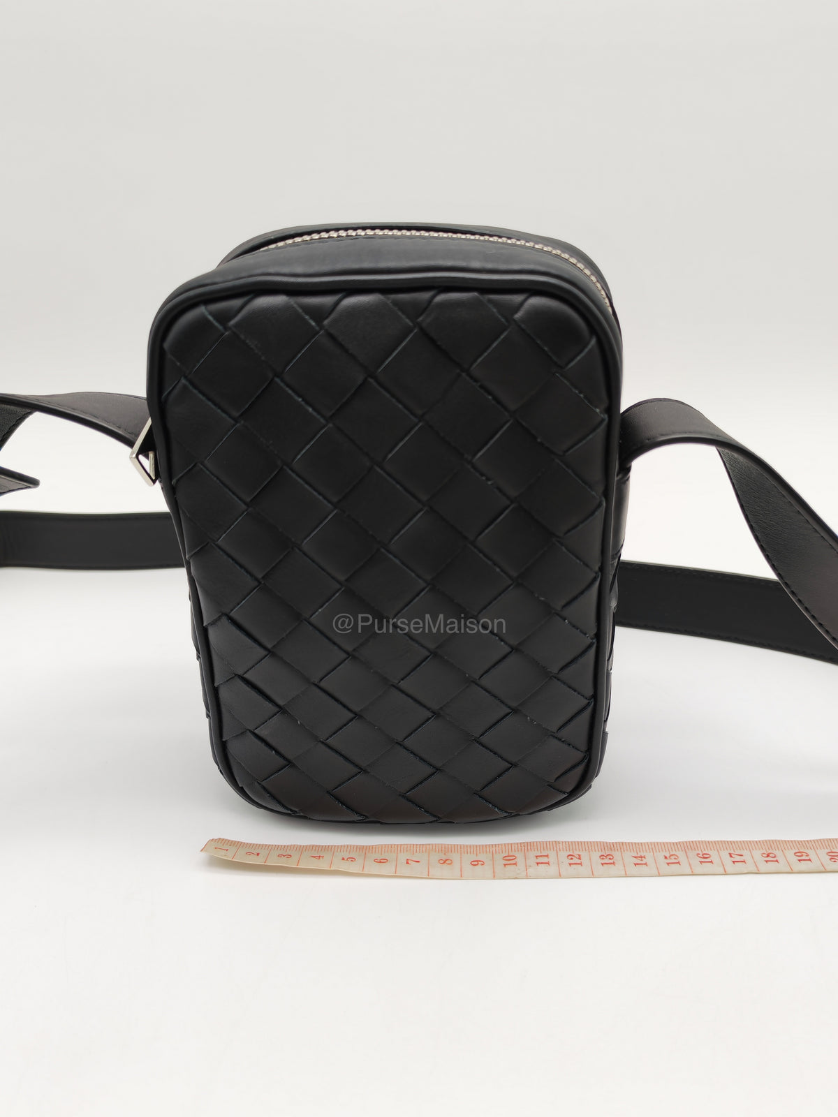 Bottega Veneta Zipped Phone Pouch Bag in Black Intrecciato Woven Leather & Silver Hardware | Purse Maison Luxury Bags Shop