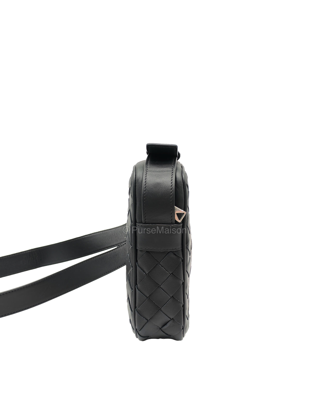 Bottega Veneta Zipped Phone Pouch Bag in Black Intrecciato Woven Leather & Silver Hardware | Purse Maison Luxury Bags Shop