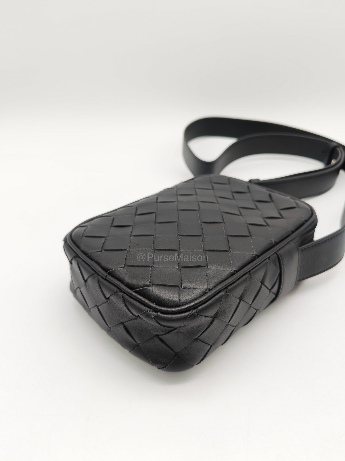 Bottega Veneta Zipped Phone Pouch Bag in Black Intrecciato Woven Leather & Silver Hardware | Purse Maison Luxury Bags Shop