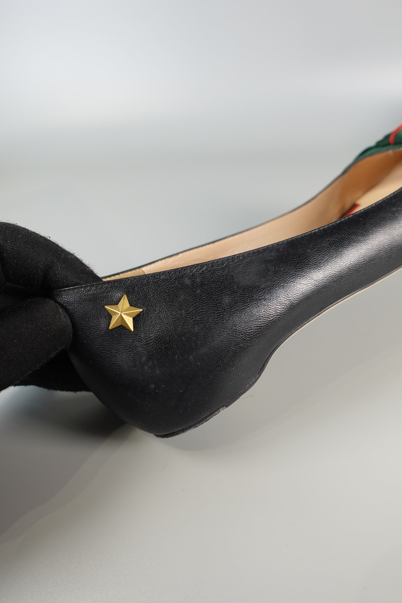 Bow Web Black Calkfskin Ballerina Flats Size 39 EU (25.5cm) | Purse Maison Luxury Bags Shop