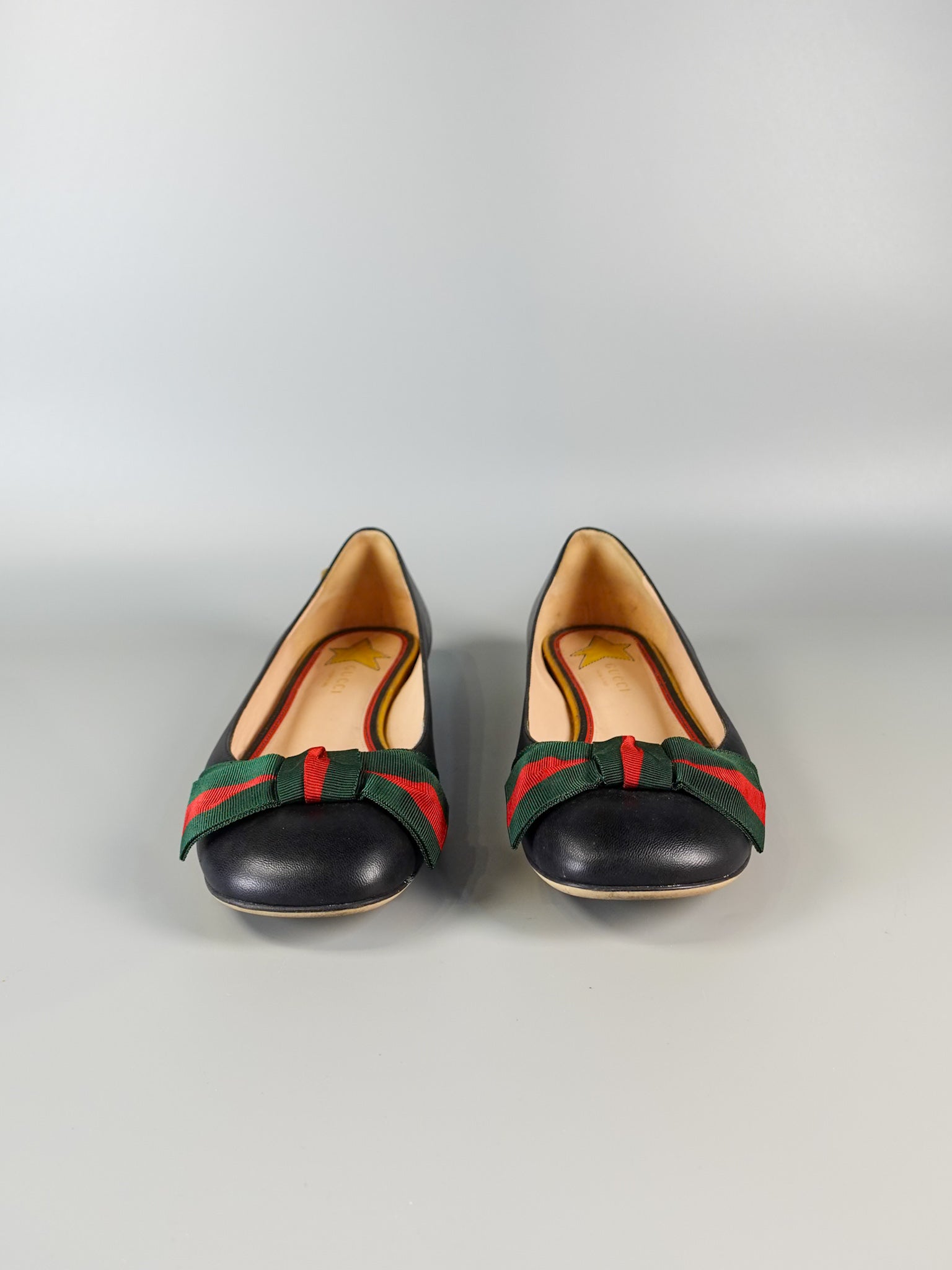 Bow Web Black Calkfskin Ballerina Flats Size 39 EU (25.5cm) | Purse Maison Luxury Bags Shop