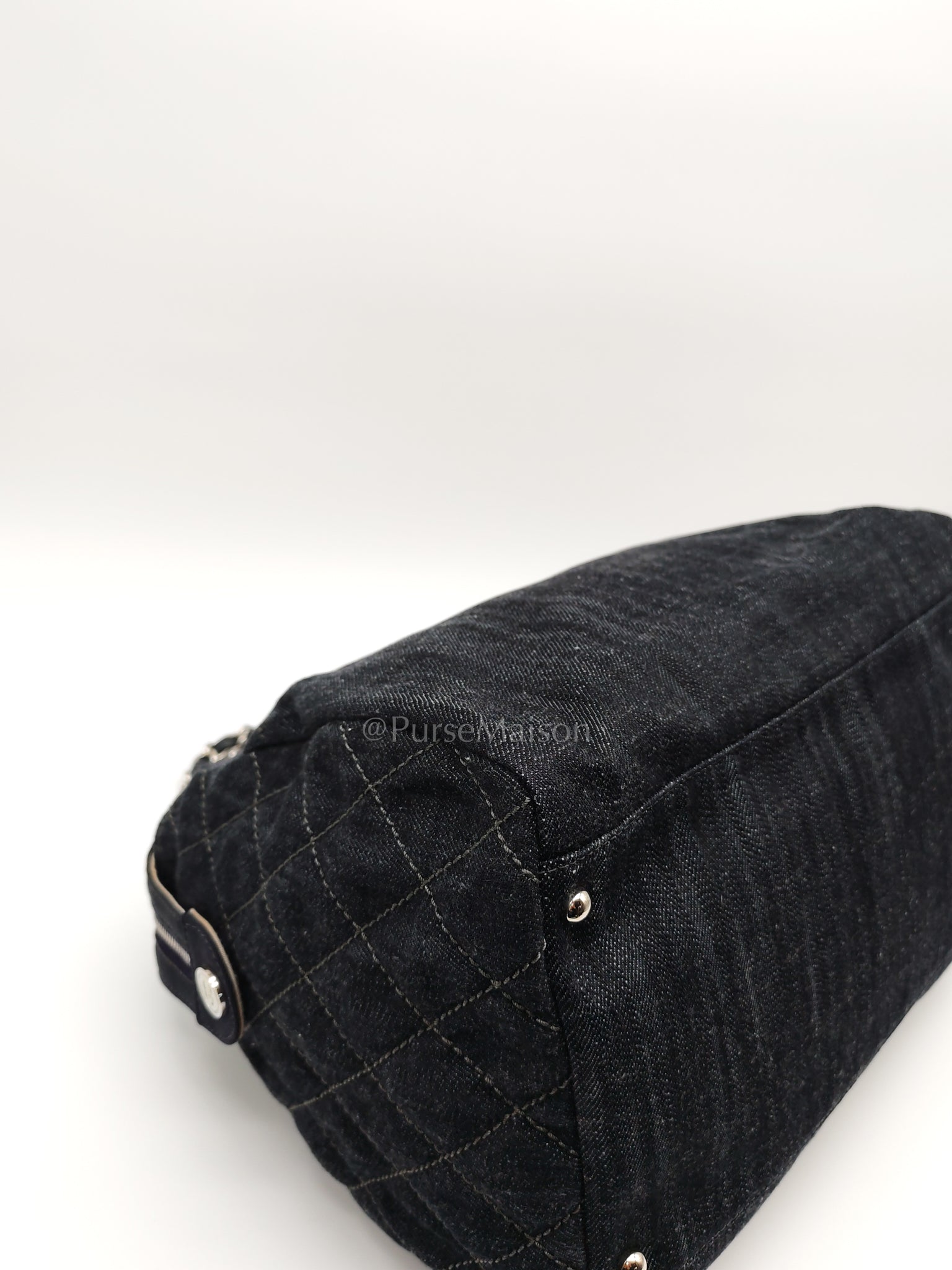 Bowling Bag Dark Blue Denim in Silver Hardware (Series 13) | Purse Maison Luxury Bags Shop