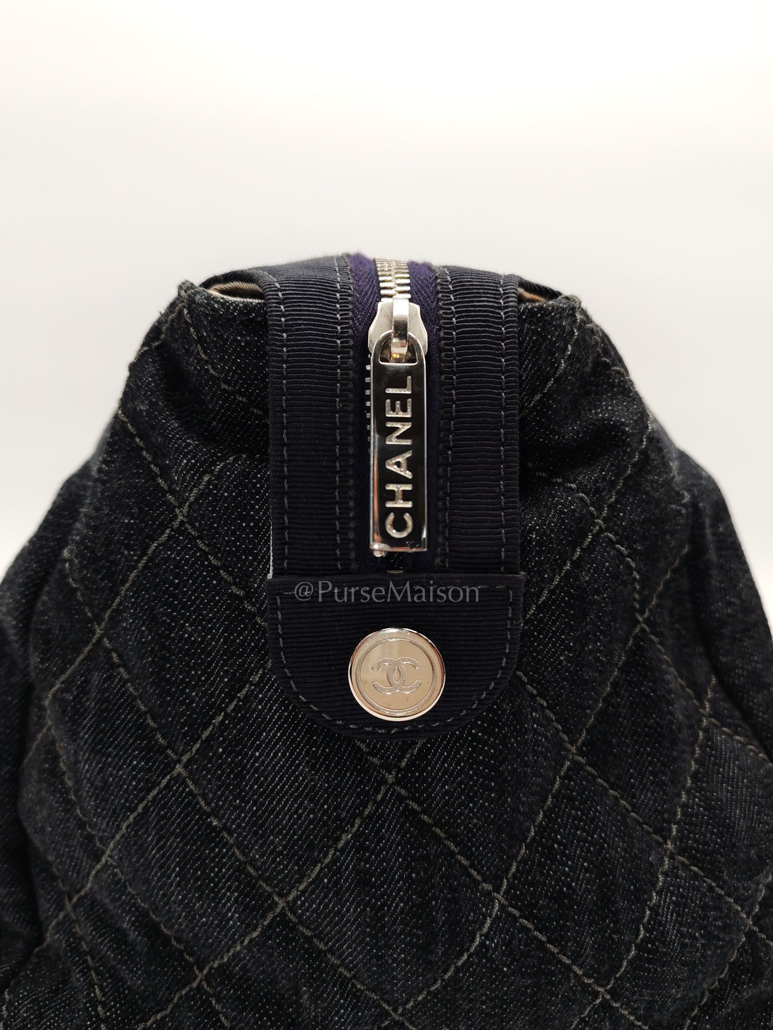 Bowling Bag Dark Blue Denim in Silver Hardware (Series 13) | Purse Maison Luxury Bags Shop