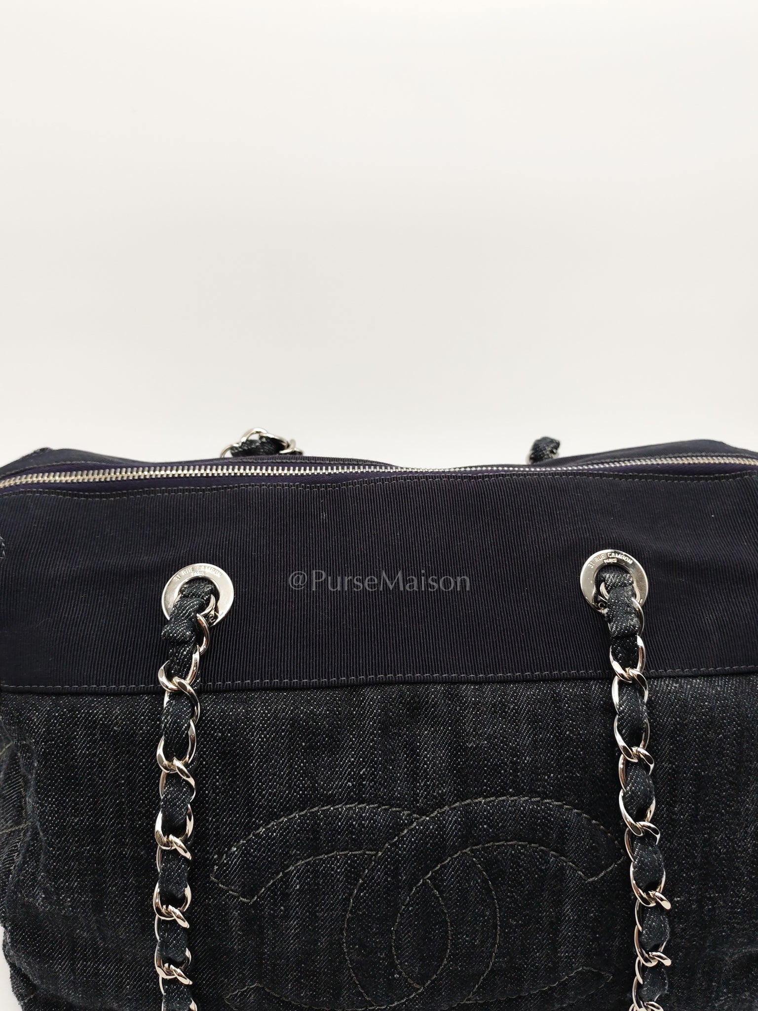 Bowling Bag Dark Blue Denim in Silver Hardware (Series 13) | Purse Maison Luxury Bags Shop