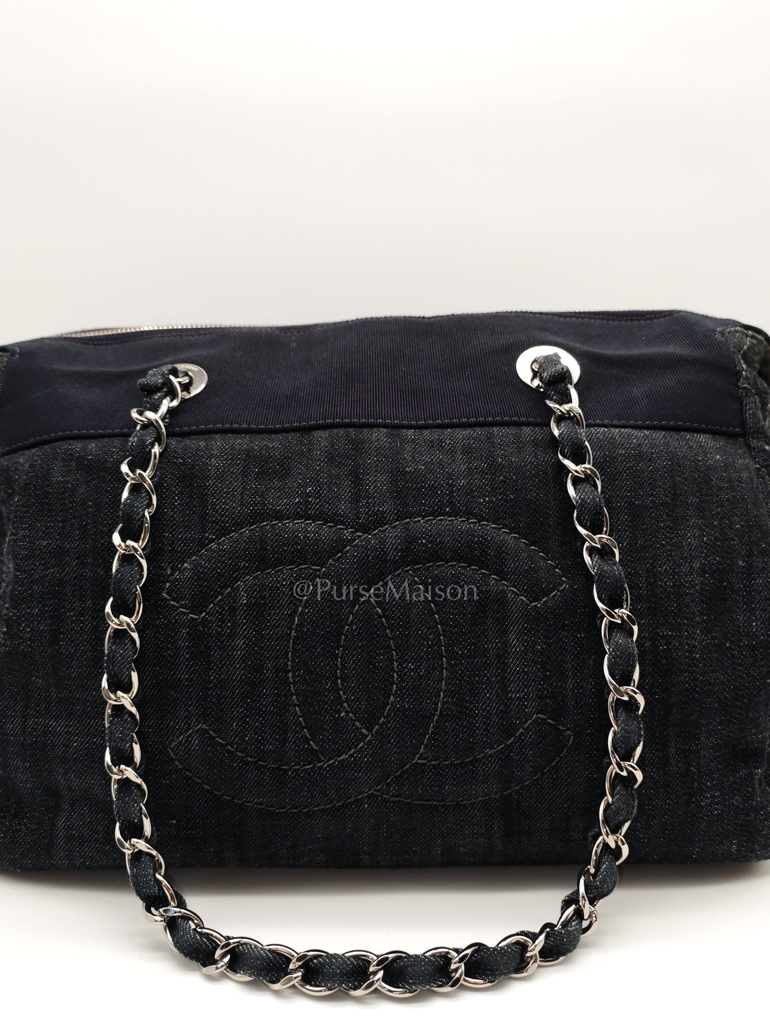 Bowling Bag Dark Blue Denim in Silver Hardware (Series 13) | Purse Maison Luxury Bags Shop