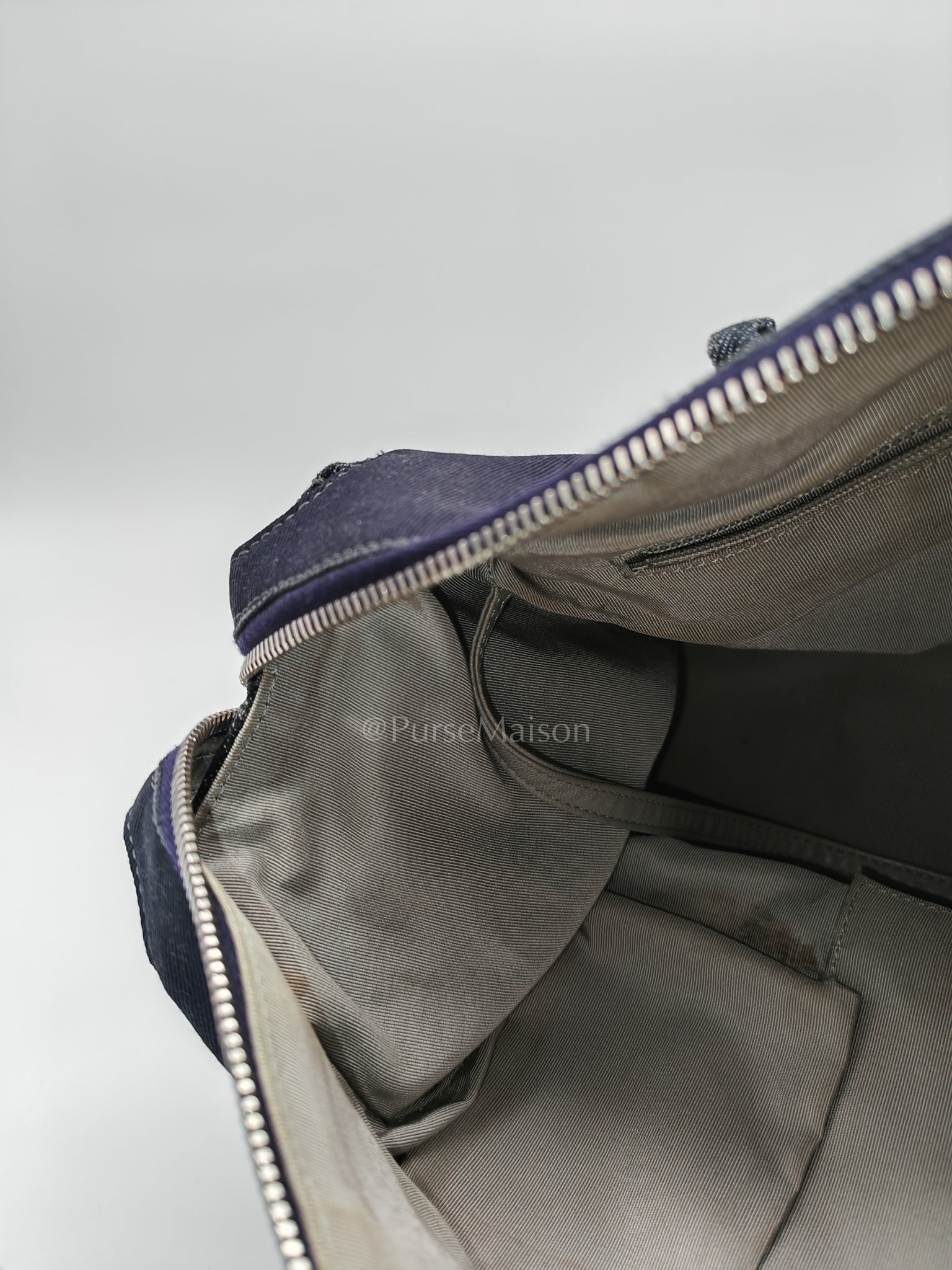 Bowling Bag Dark Blue Denim in Silver Hardware (Series 13) | Purse Maison Luxury Bags Shop