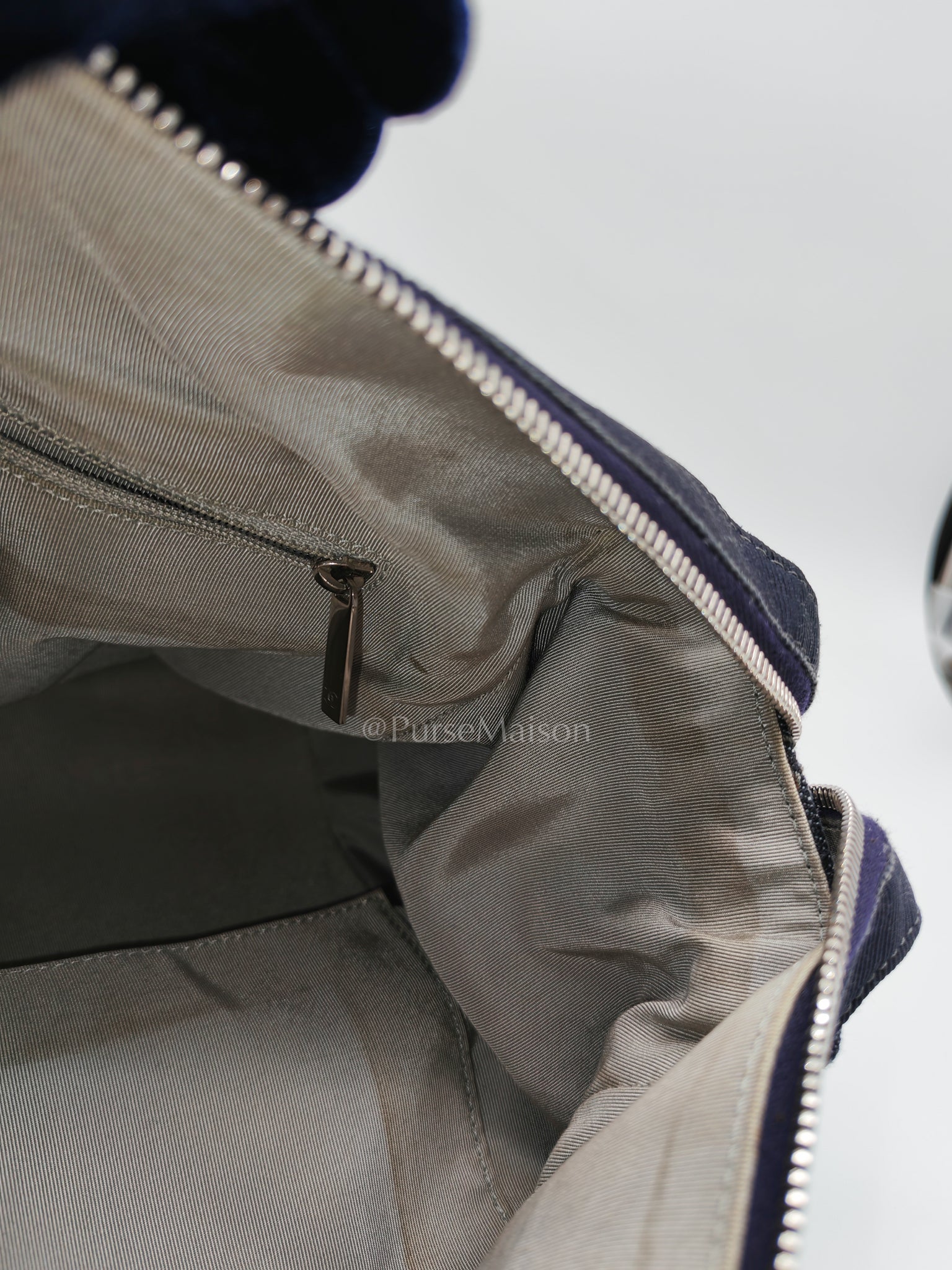 Bowling Bag Dark Blue Denim in Silver Hardware (Series 13) | Purse Maison Luxury Bags Shop