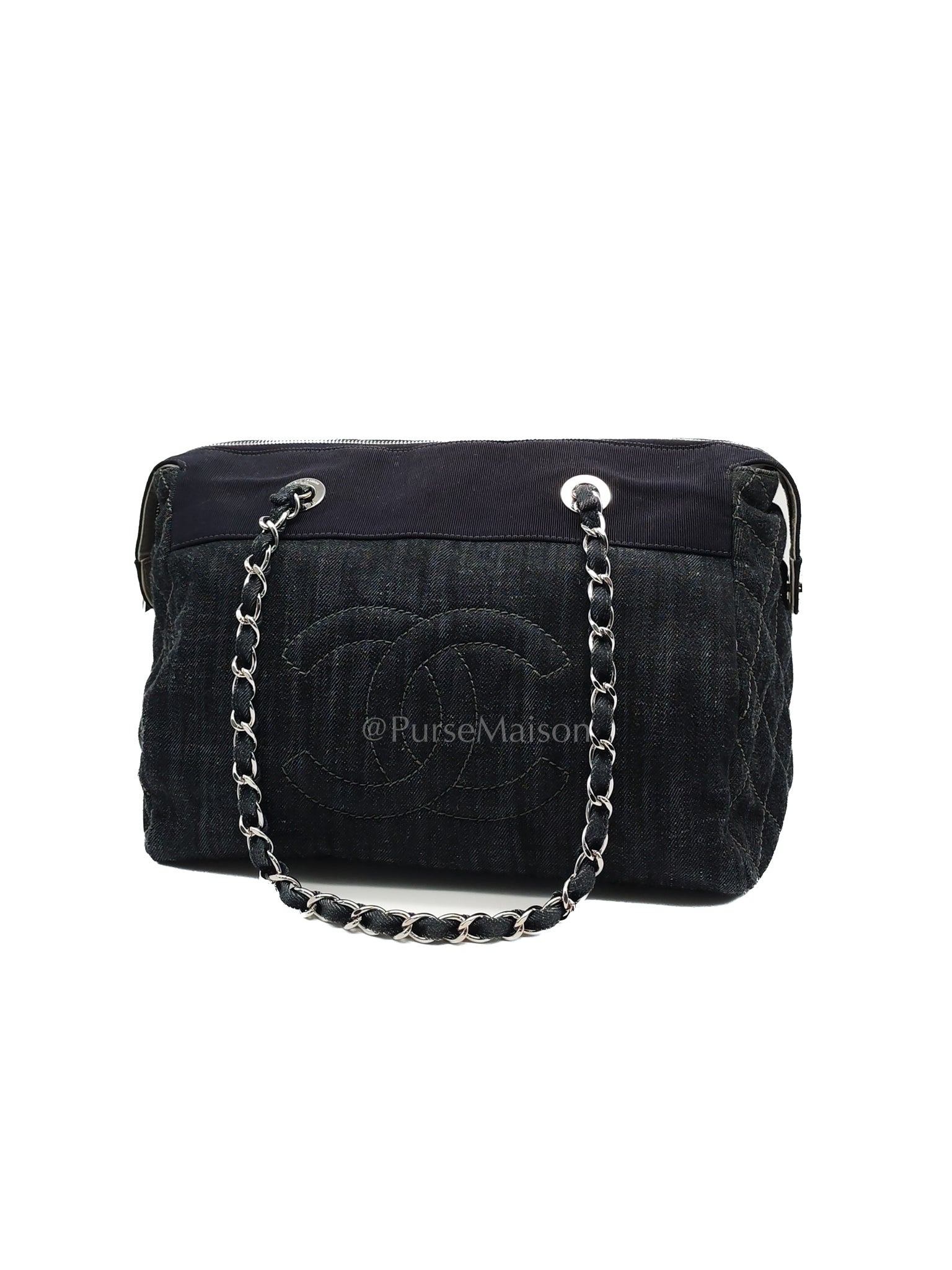 Bowling Bag Dark Blue Denim in Silver Hardware (Series 13) | Purse Maison Luxury Bags Shop