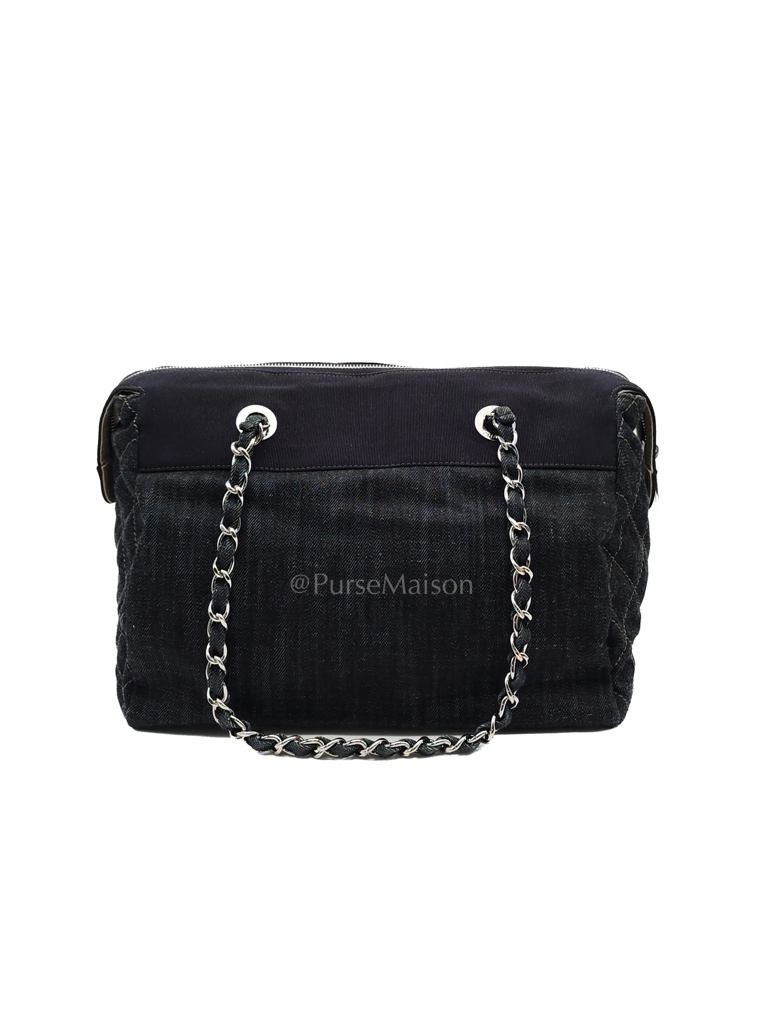 Bowling Bag Dark Blue Denim in Silver Hardware (Series 13) | Purse Maison Luxury Bags Shop