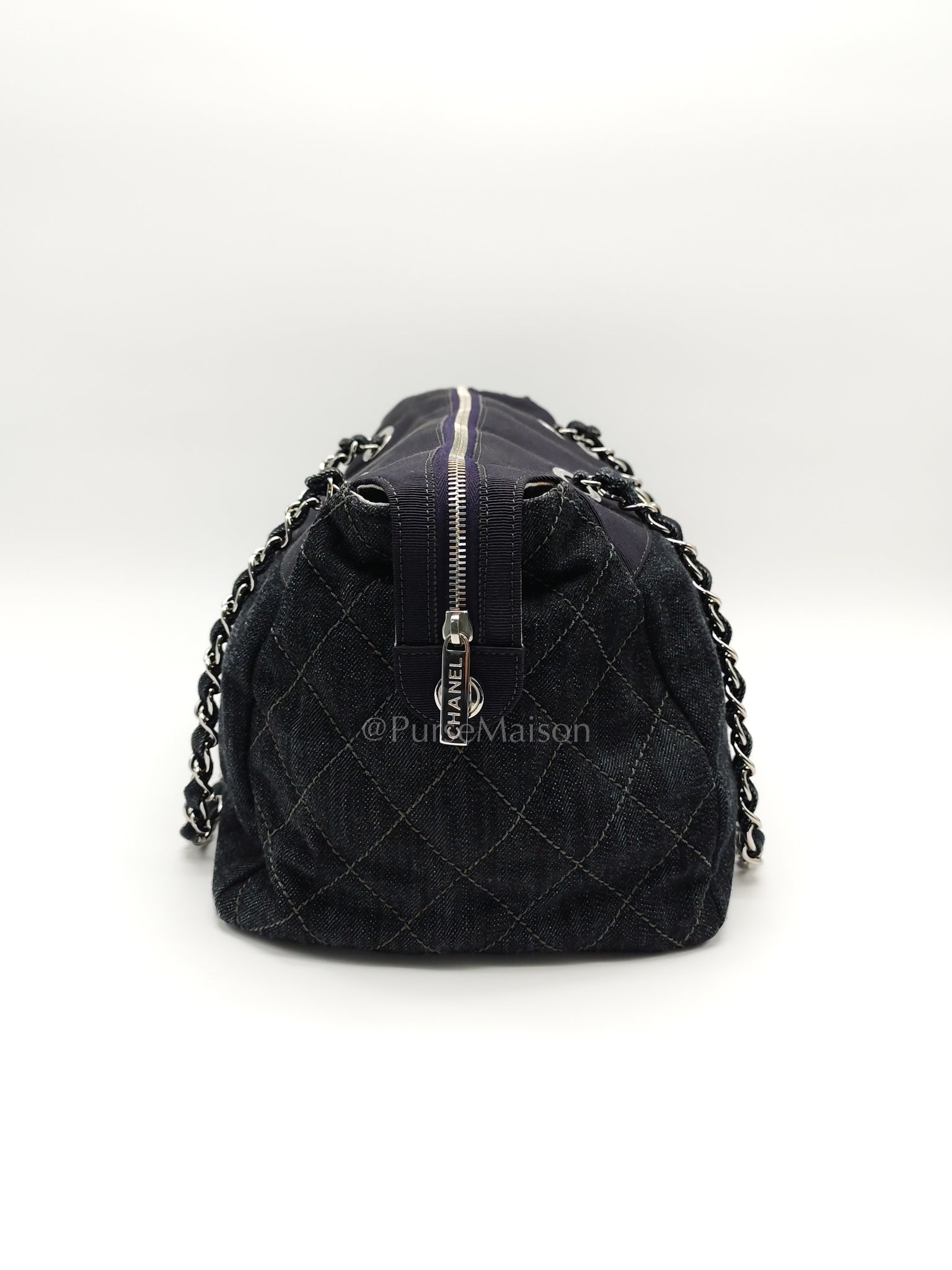 Bowling Bag Dark Blue Denim in Silver Hardware (Series 13) | Purse Maison Luxury Bags Shop
