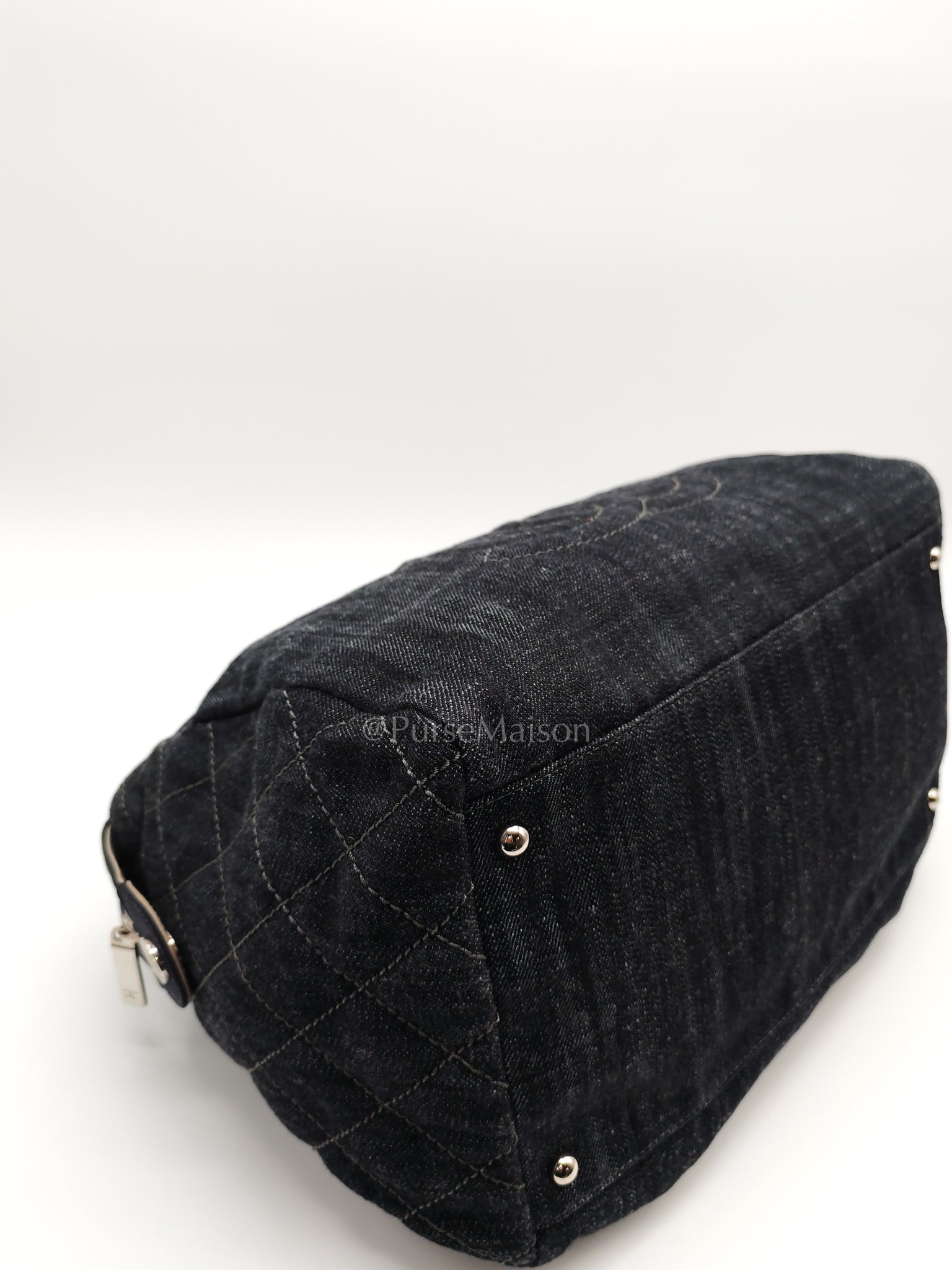 Bowling Bag Dark Blue Denim in Silver Hardware (Series 13) | Purse Maison Luxury Bags Shop