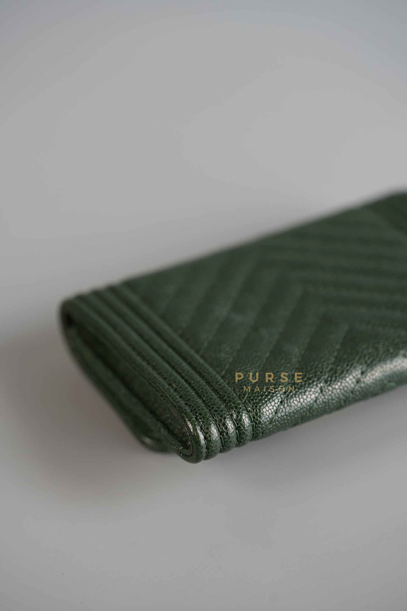 Boy Card Holder Chevron in Emerald Green Caviar & Aged Gold Hardware Series 26 | Purse Maison Luxury Bags Shop