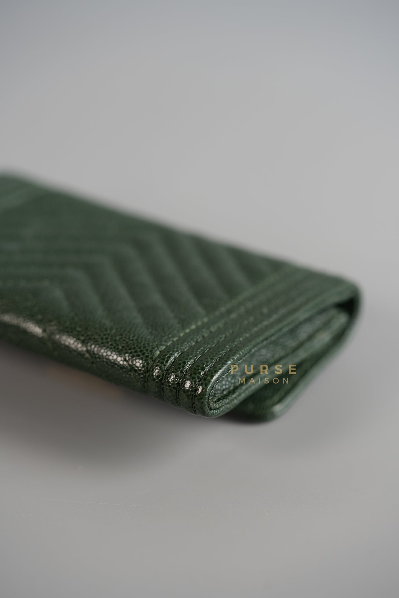 Boy Card Holder Chevron in Emerald Green Caviar & Aged Gold Hardware Series 26 | Purse Maison Luxury Bags Shop