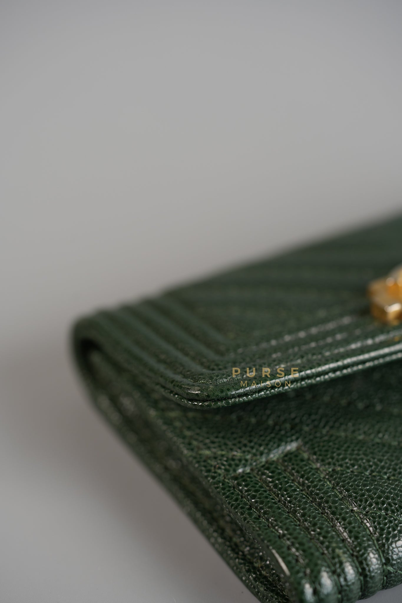 Boy Card Holder Chevron in Emerald Green Caviar & Aged Gold Hardware Series 26 | Purse Maison Luxury Bags Shop