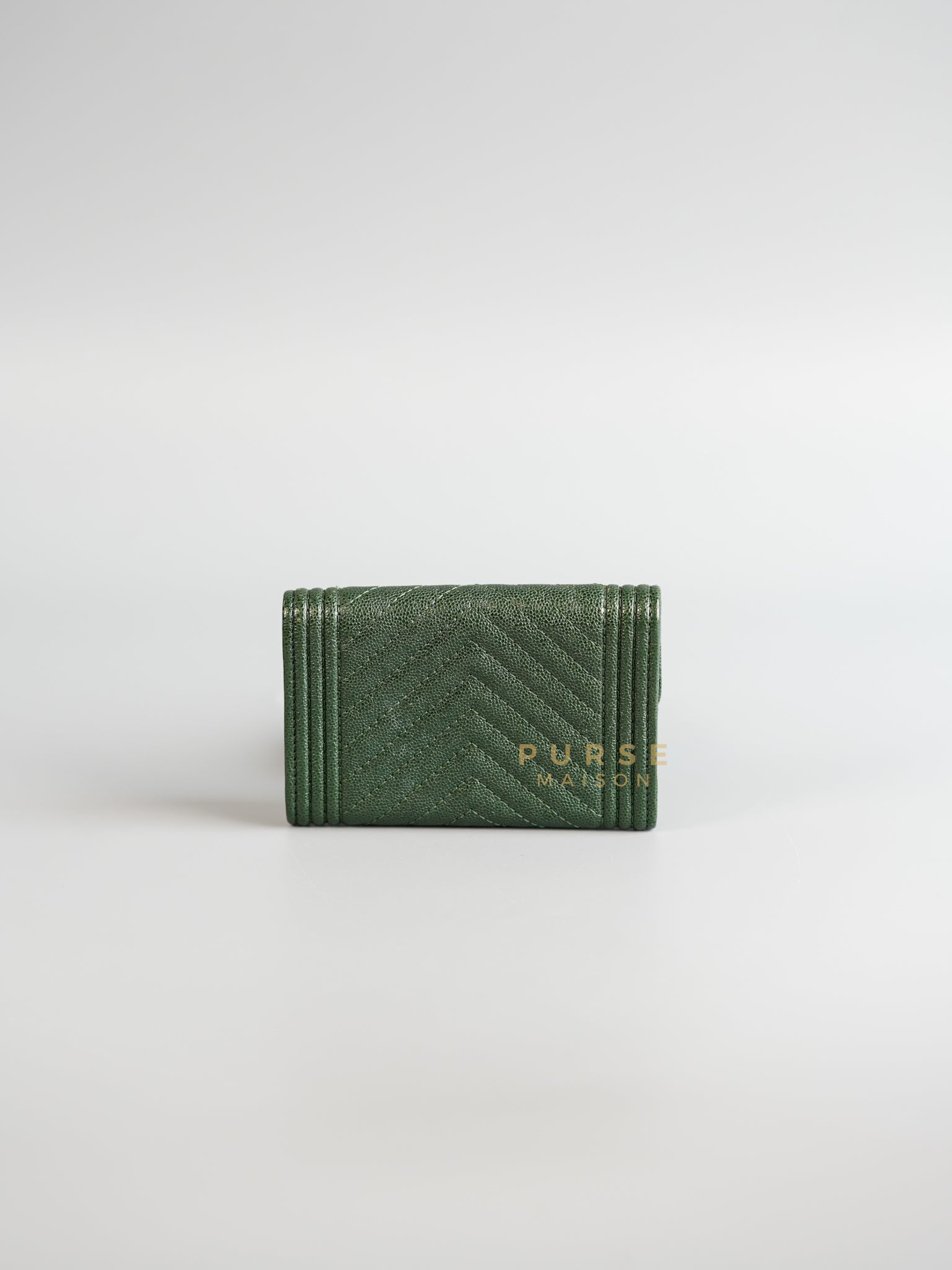 Boy Card Holder Chevron in Emerald Green Caviar & Aged Gold Hardware Series 26 | Purse Maison Luxury Bags Shop